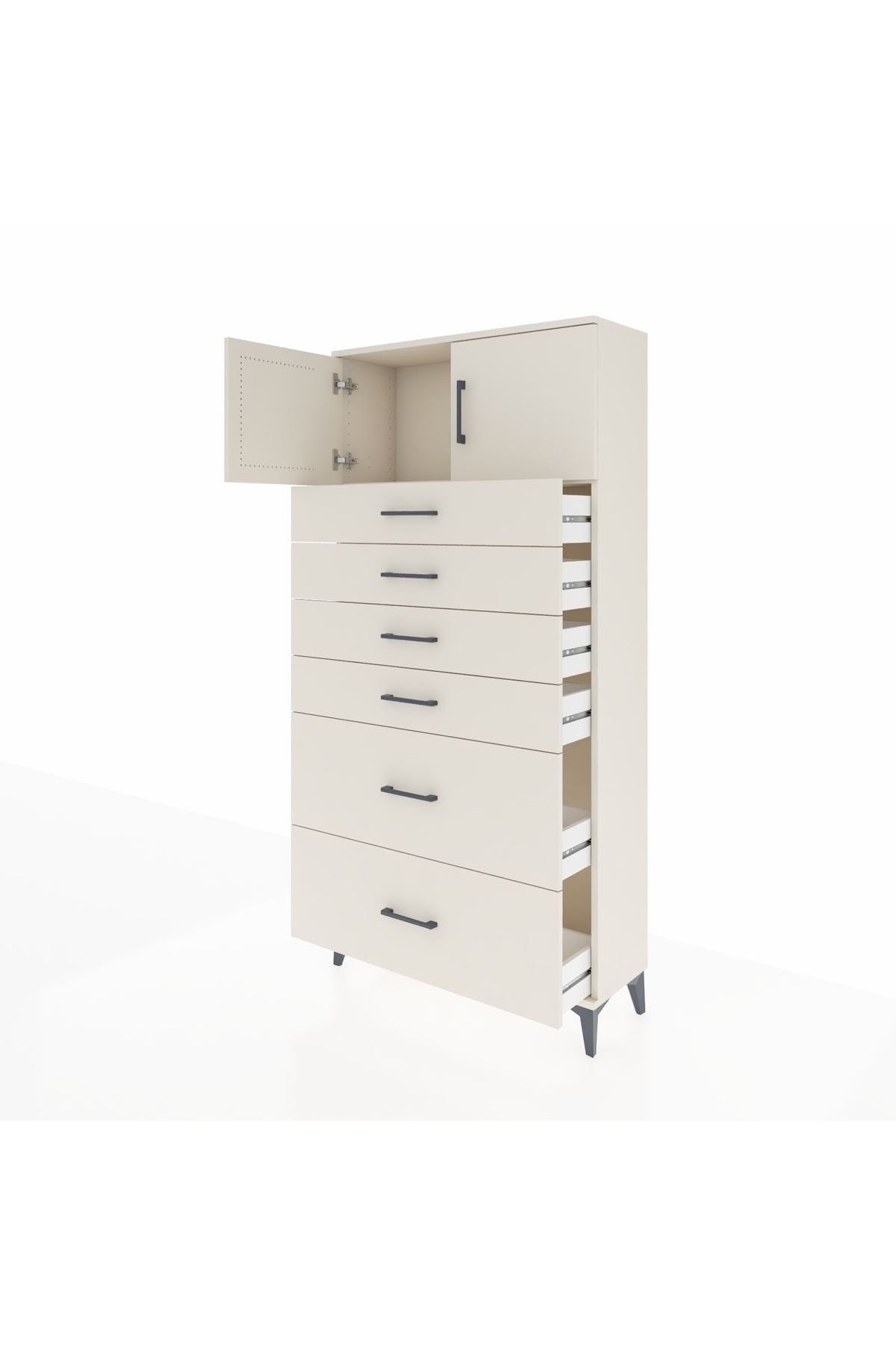 Arges Dolap Tek Raflı 6 Çekmeceli 2 Kapaklı 88x30x182 - S24M017V1A