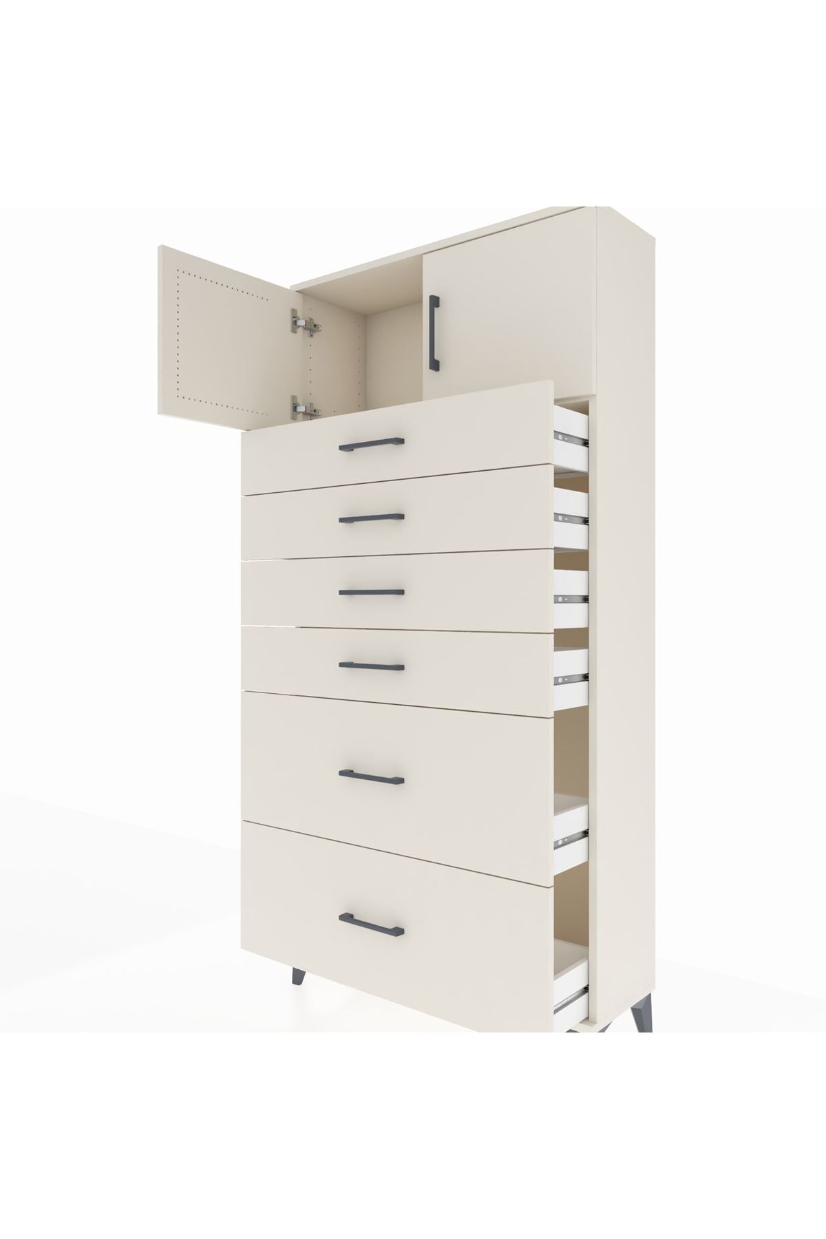 Arges Dolap Tek Raflı 6 Çekmeceli 2 Kapaklı 88x30x182 - S24M017V1A