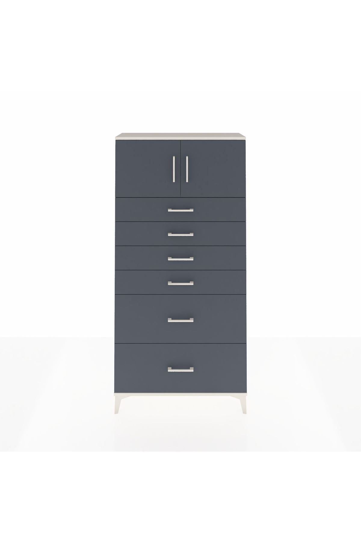 Arges Dolap Tek Raflı 6 Çekmeceli 2 Kapaklı 88x30x182 - S24M017V2A
