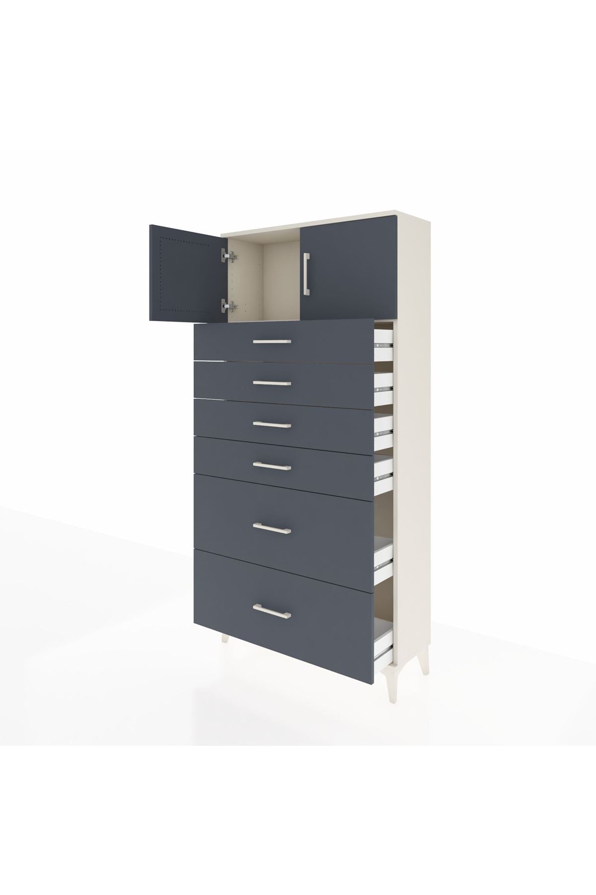 Arges Dolap Tek Raflı 6 Çekmeceli 2 Kapaklı 88x30x182 - S24M017V2A