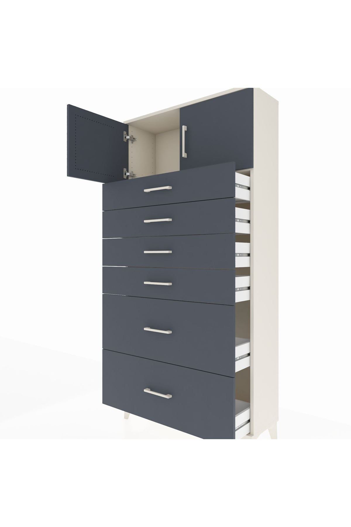 Arges Dolap Tek Raflı 6 Çekmeceli 2 Kapaklı 88x30x182 - S24M017V2A