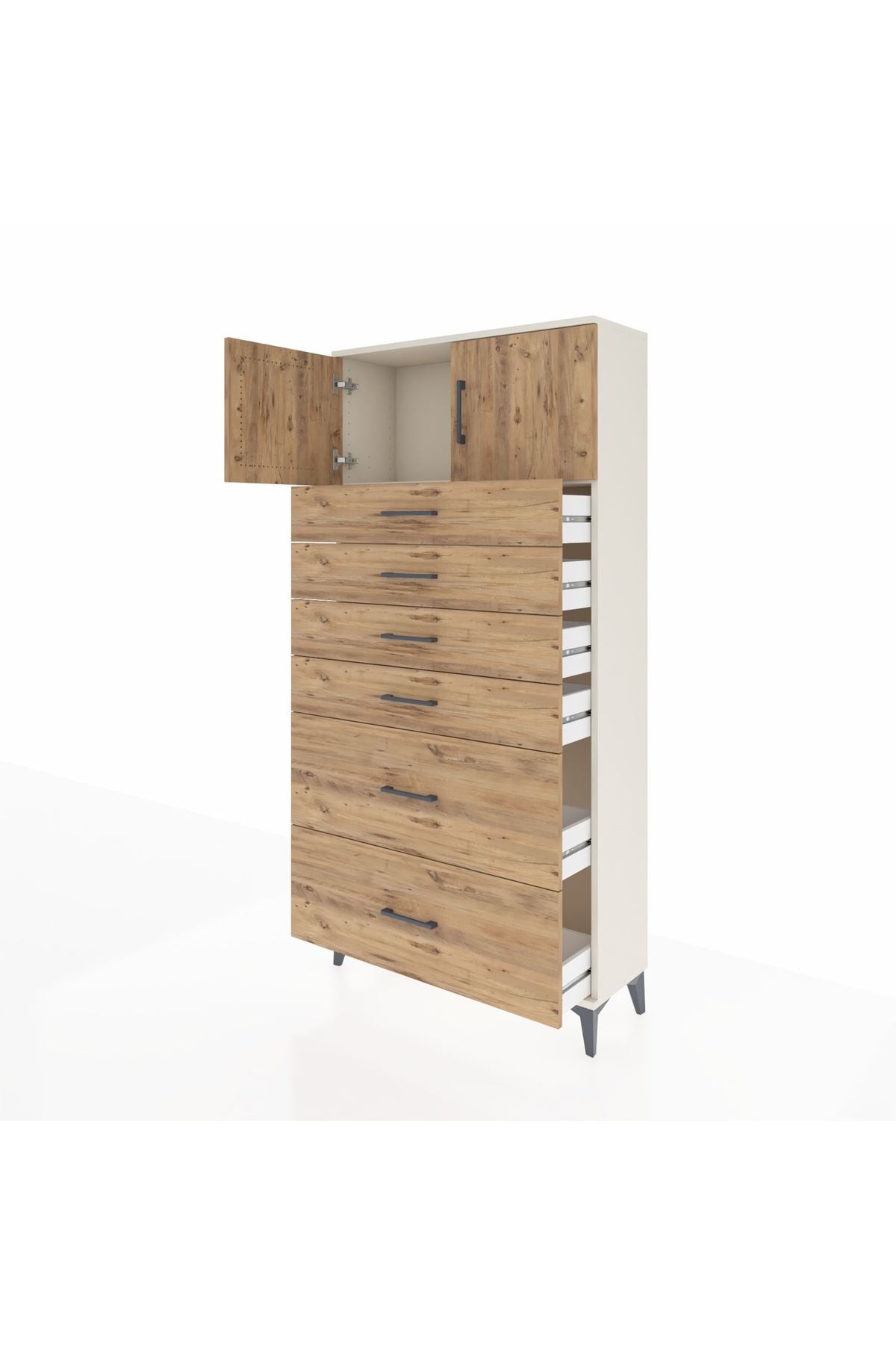 Arges Dolap Tek Raflı 6 Çekmeceli 2 Kapaklı 88x30x182 - S24M017V3A