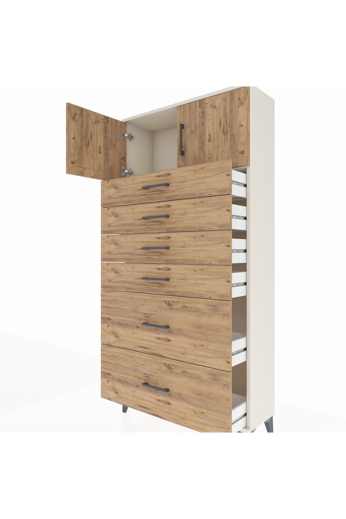 Arges Dolap Tek Raflı 6 Çekmeceli 2 Kapaklı 88x30x182 - S24M017V3A
