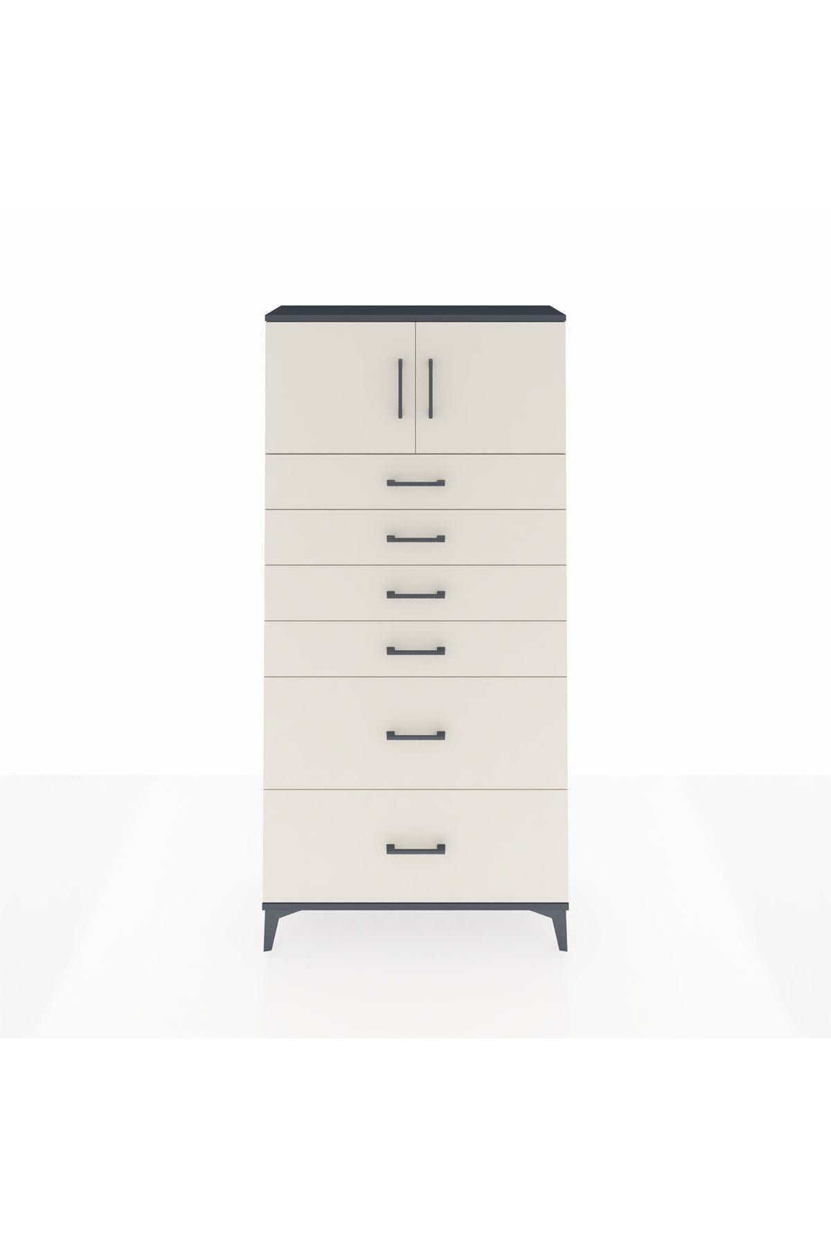 Arges Dolap Tek Raflı 6 Çekmeceli 2 Kapaklı 88x30x182 - S24M017V4A