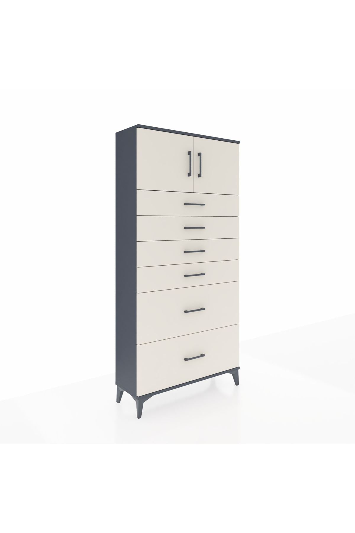 Arges Dolap Tek Raflı 6 Çekmeceli 2 Kapaklı 88x30x182 - S24M017V4A