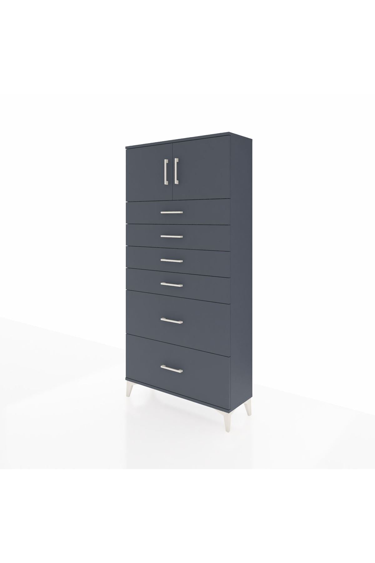 Arges Dolap Tek Raflı 6 Çekmeceli 2 Kapaklı 88x30x182 - S24M017V5A