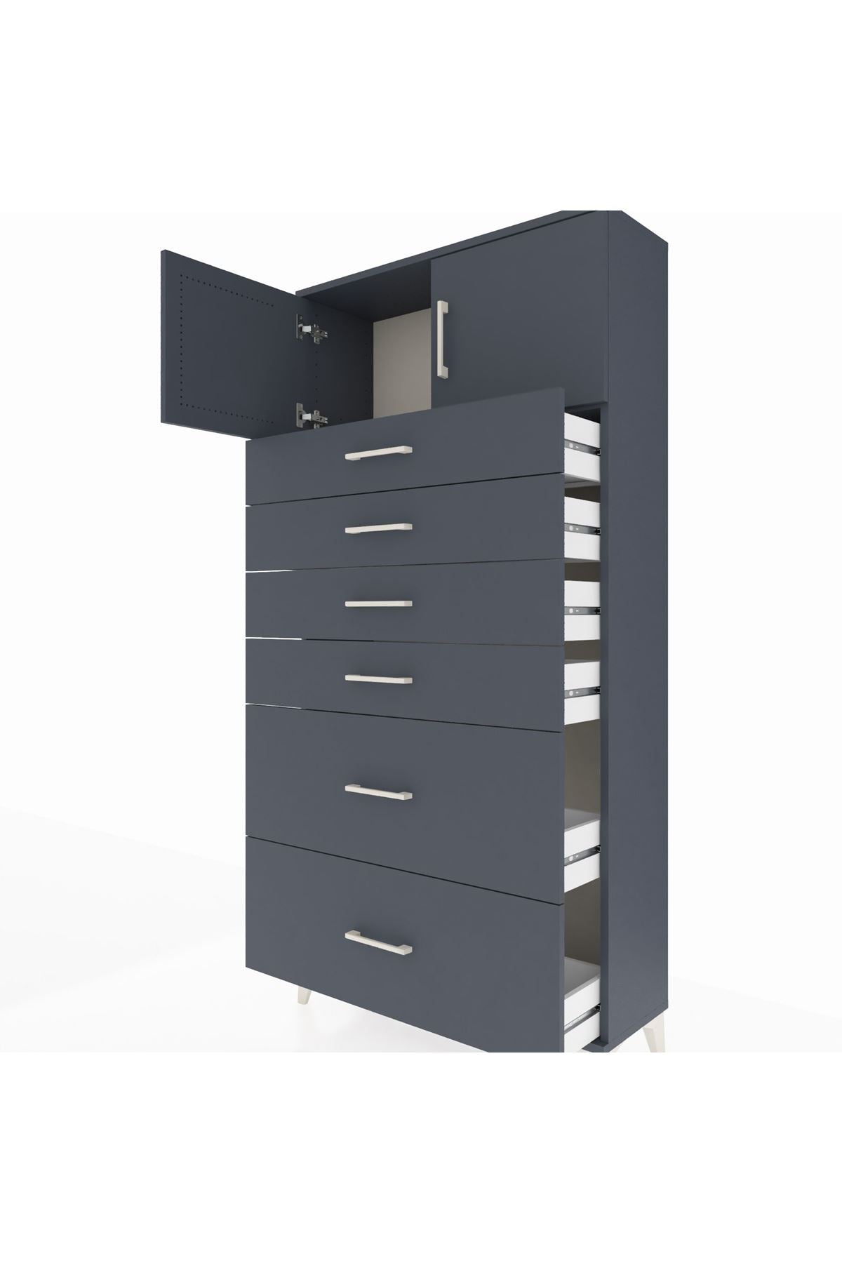 Arges Dolap Tek Raflı 6 Çekmeceli 2 Kapaklı 88x30x182 - S24M017V5A