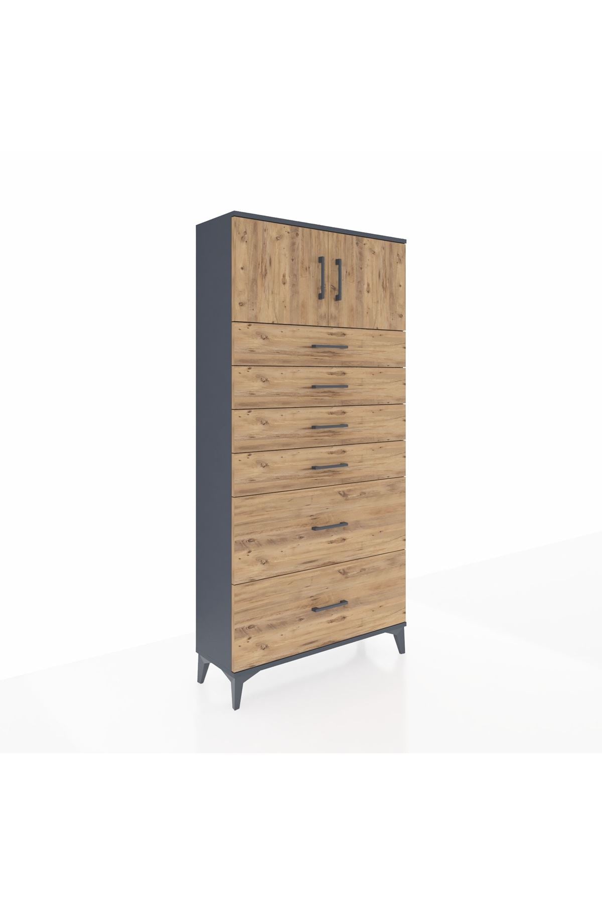 Arges Dolap Tek Raflı 6 Çekmeceli 2 Kapaklı 88x30x182 - S24M017V6A