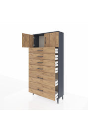 Arges Dolap Tek Raflı 6 Çekmeceli 2 Kapaklı 88x30x182 - S24M017V6A