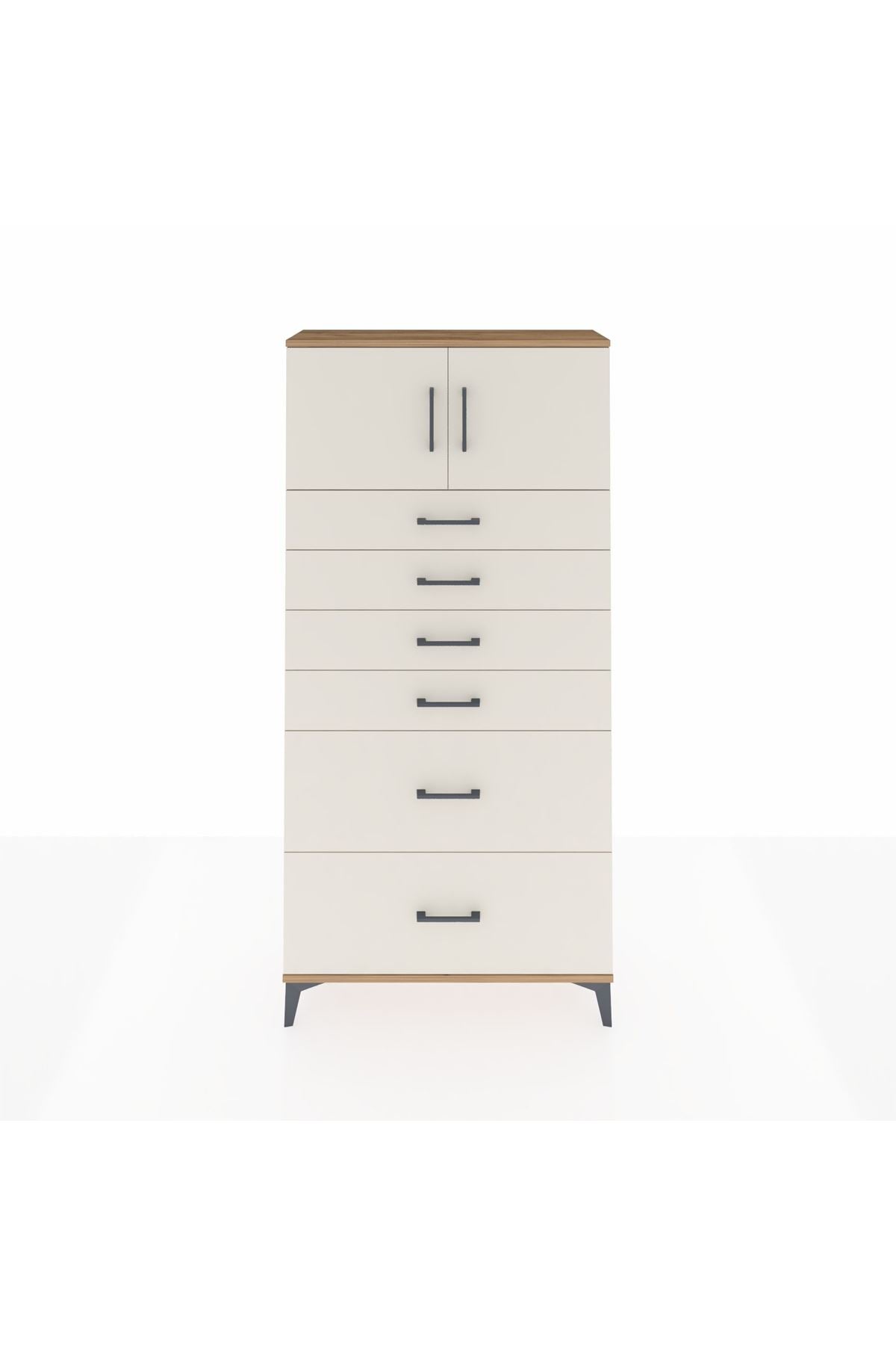 Arges Dolap Tek Raflı 6 Çekmeceli 2 Kapaklı 88x30x182 - S24M017V7A
