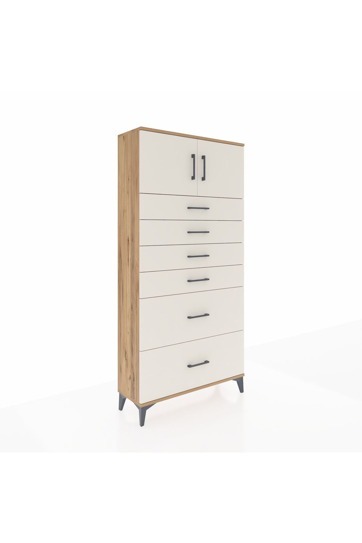 Arges Dolap Tek Raflı 6 Çekmeceli 2 Kapaklı 88x30x182 - S24M017V7A