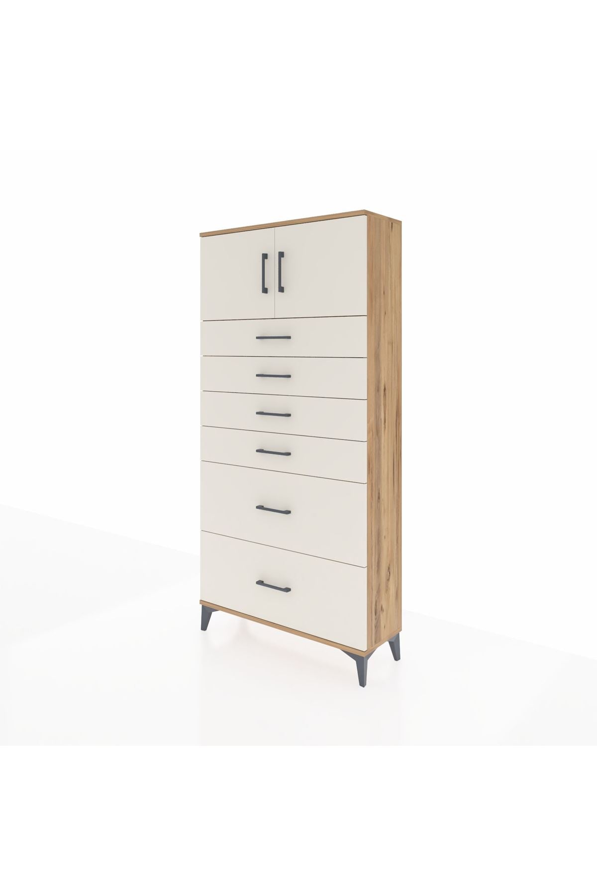 Arges Dolap Tek Raflı 6 Çekmeceli 2 Kapaklı 88x30x182 - S24M017V7A