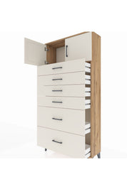 Arges Dolap Tek Raflı 6 Çekmeceli 2 Kapaklı 88x30x182 - S24M017V7A