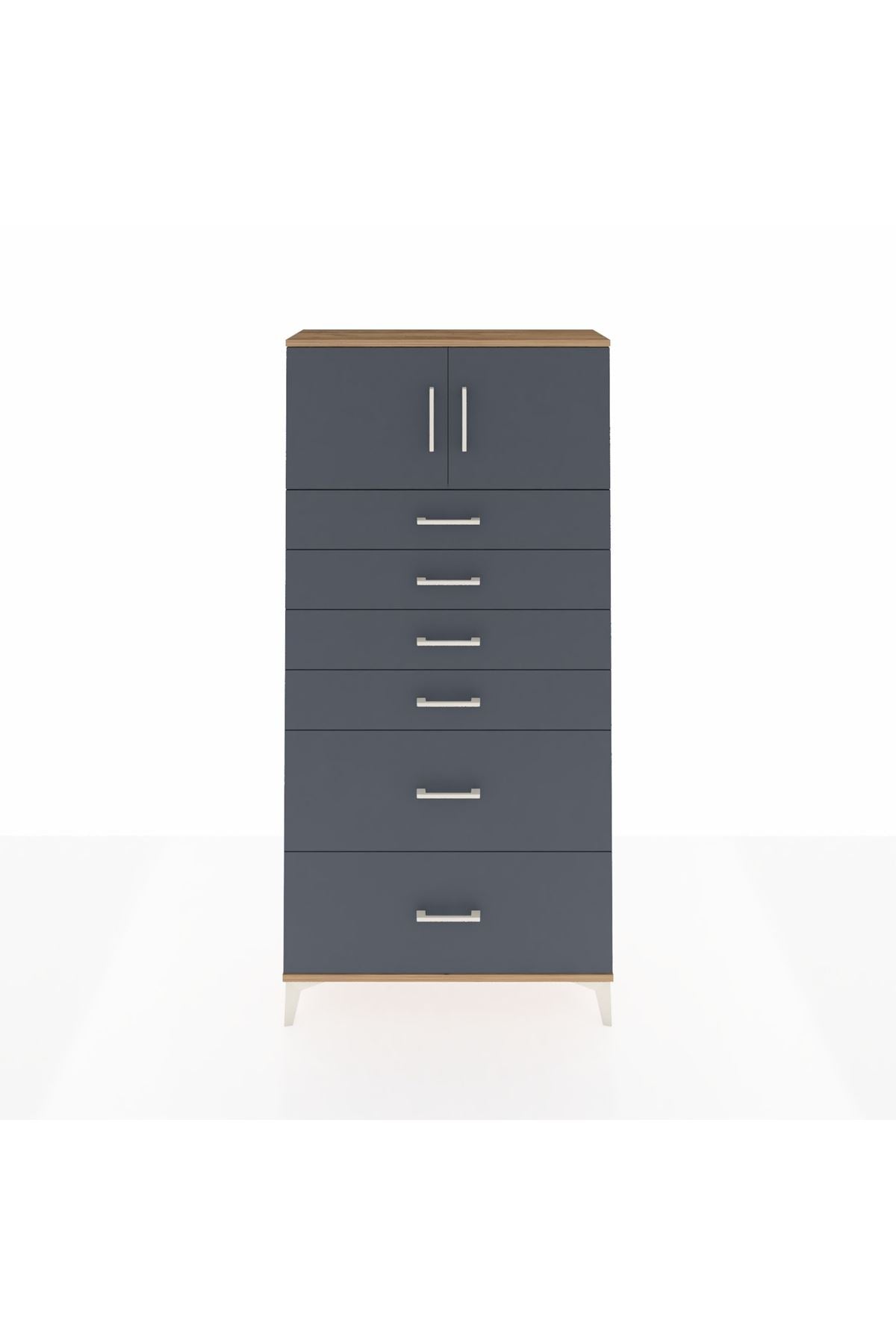 Arges Dolap Tek Raflı 6 Çekmeceli 2 Kapaklı 88x30x182 - S24M017V8A
