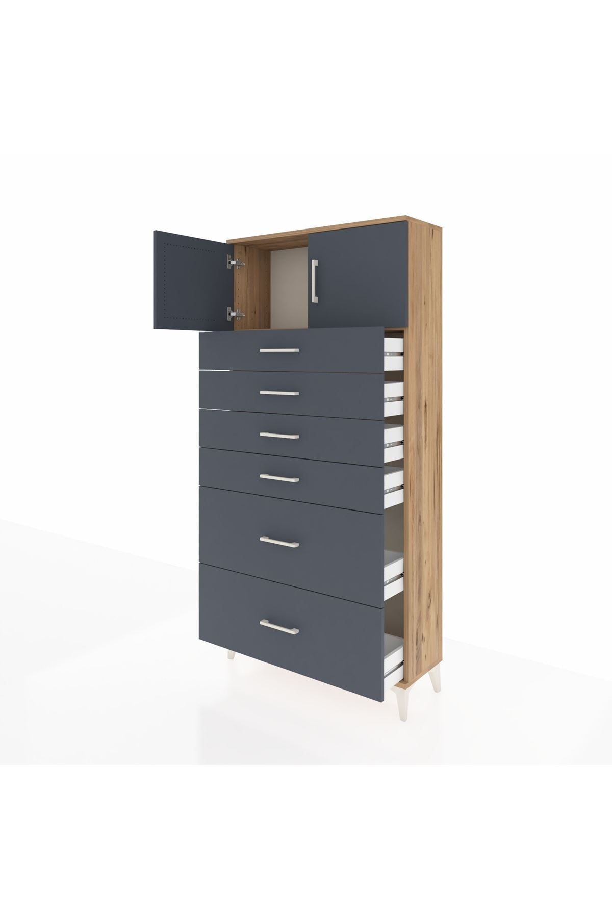 Arges Dolap Tek Raflı 6 Çekmeceli 2 Kapaklı 88x30x182 - S24M017V8A