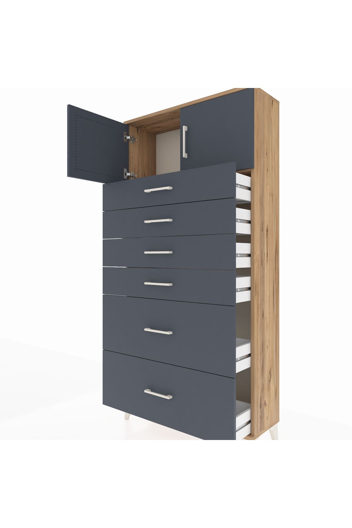 Arges Dolap Tek Raflı 6 Çekmeceli 2 Kapaklı 88x30x182 - S24M017V8A