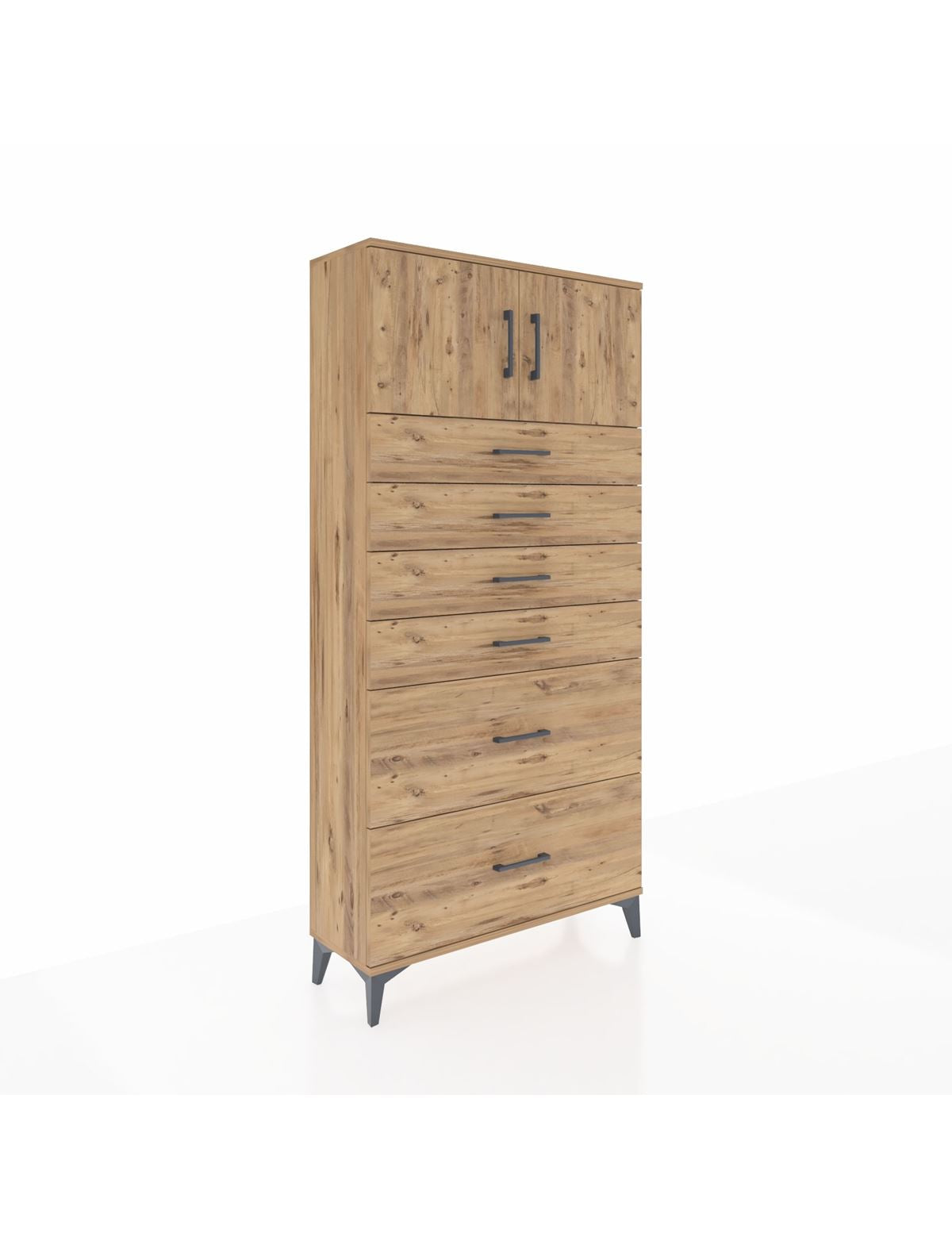 Arges Dolap Tek Raflı 6 Çekmeceli 2 Kapaklı 88x30x182 - S24M017V9A