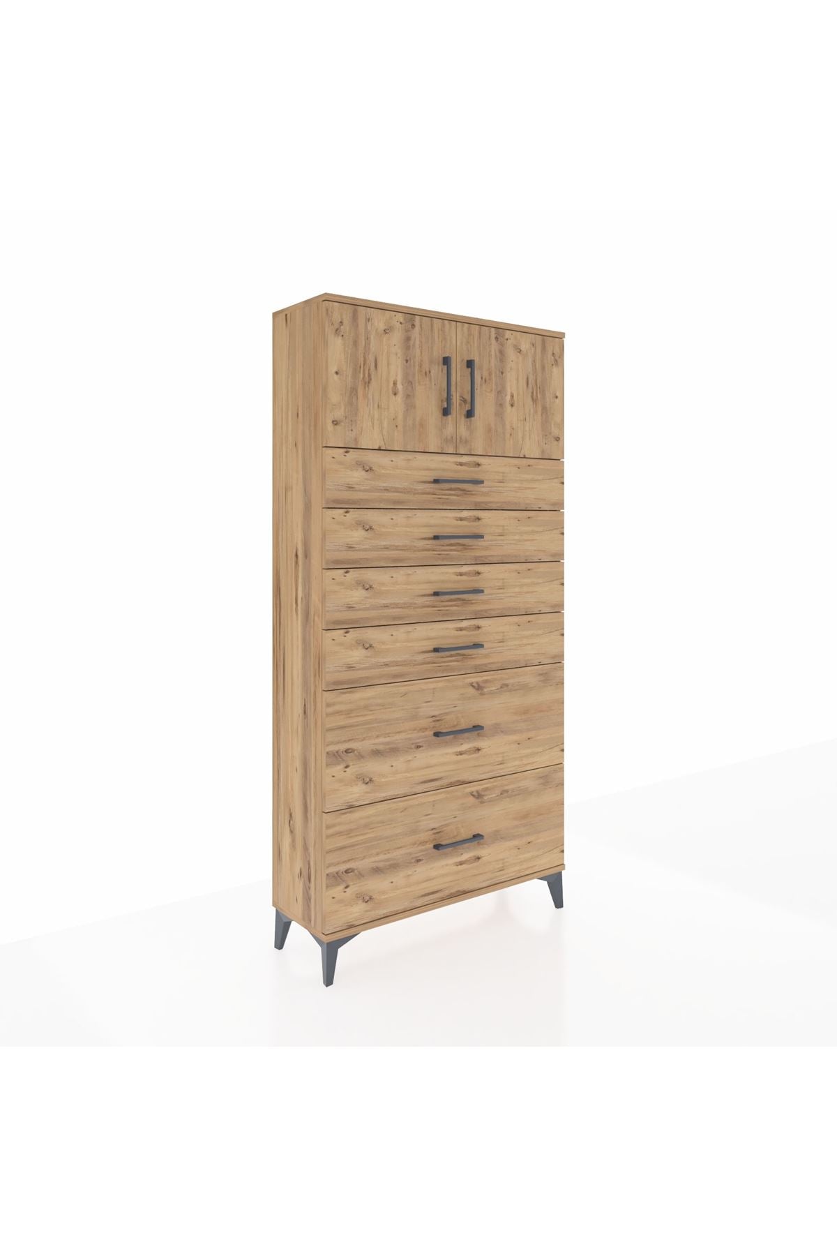 Arges Dolap Tek Raflı 6 Çekmeceli 2 Kapaklı 88x30x182 - S24M017V9A