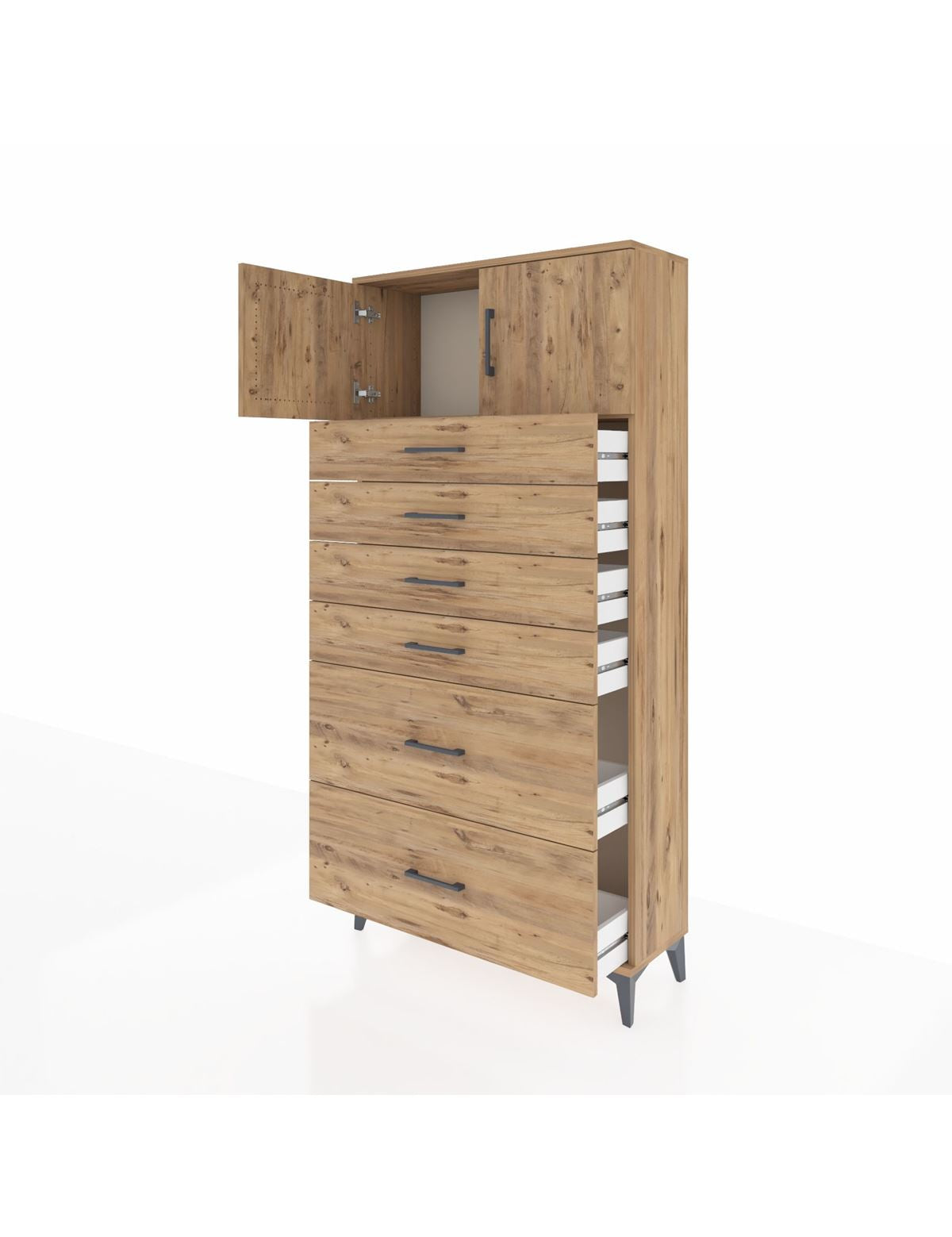 Arges Dolap Tek Raflı 6 Çekmeceli 2 Kapaklı 88x30x182 - S24M017V9A