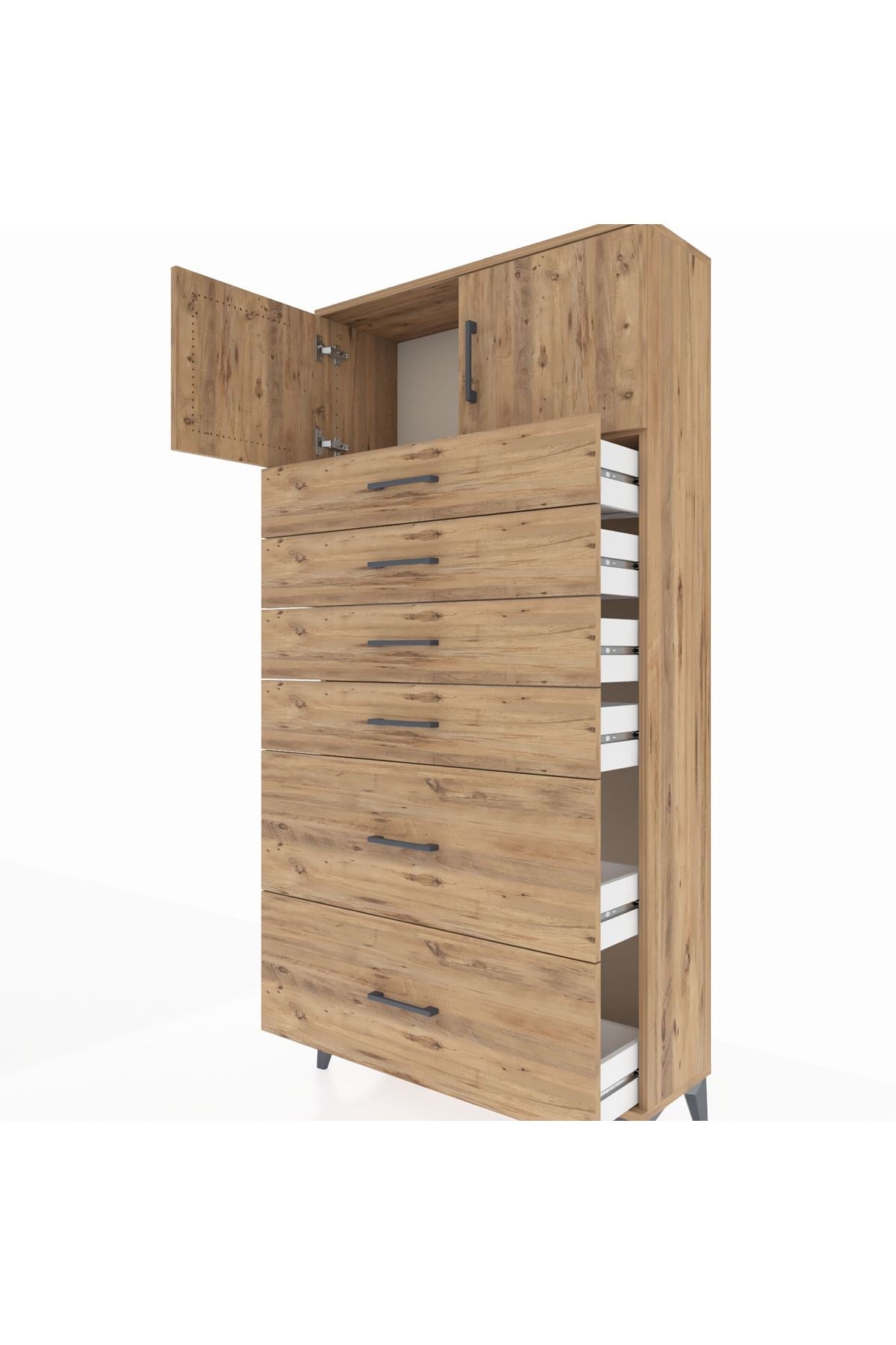 Arges Dolap Tek Raflı 6 Çekmeceli 2 Kapaklı 88x30x182 - S24M017V9A