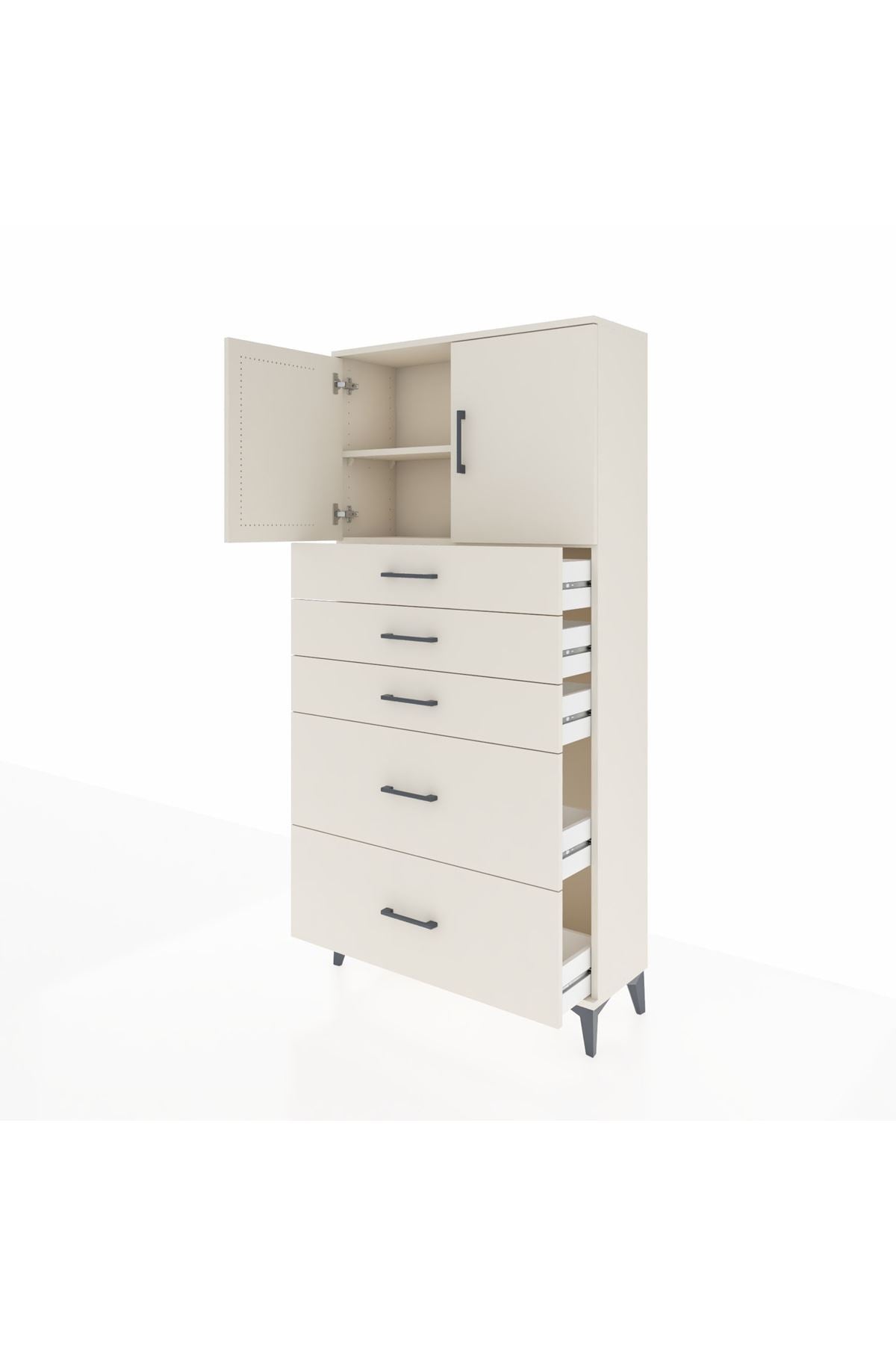 Arges Dolap 2 Raflı 5 Çekmeceli 2 Kapaklı 88x30x182 - S24M018V1A