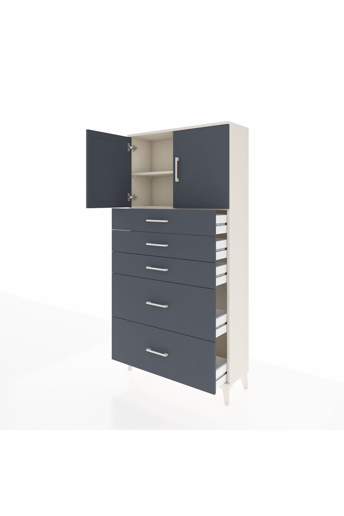Arges Dolap 2 Raflı 5 Çekmeceli 2 Kapaklı 88x30x182 - S24M018V2A
