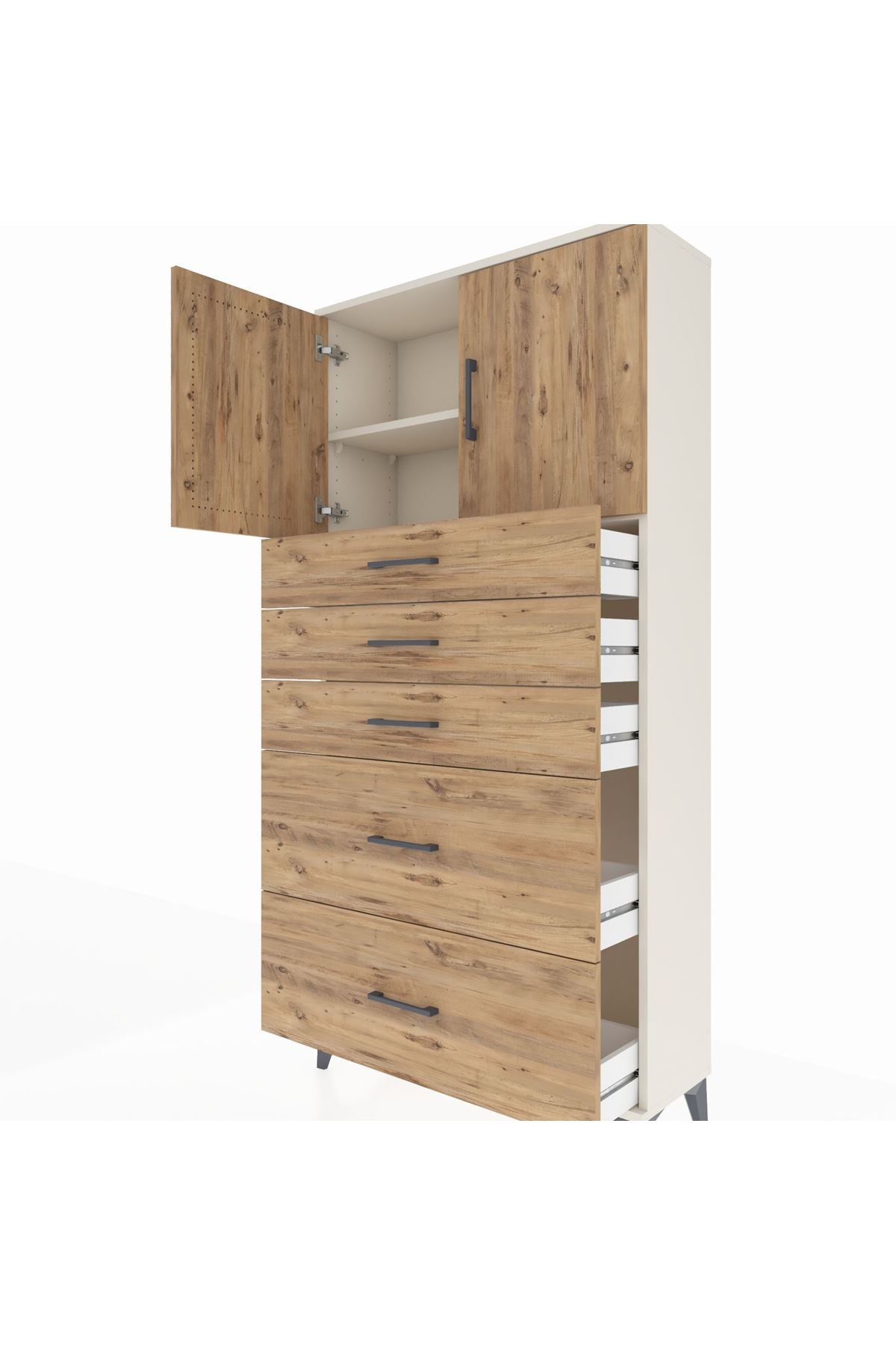 Arges Dolap 2 Raflı 5 Çekmeceli 2 Kapaklı 88x30x182 - S24M018V3A