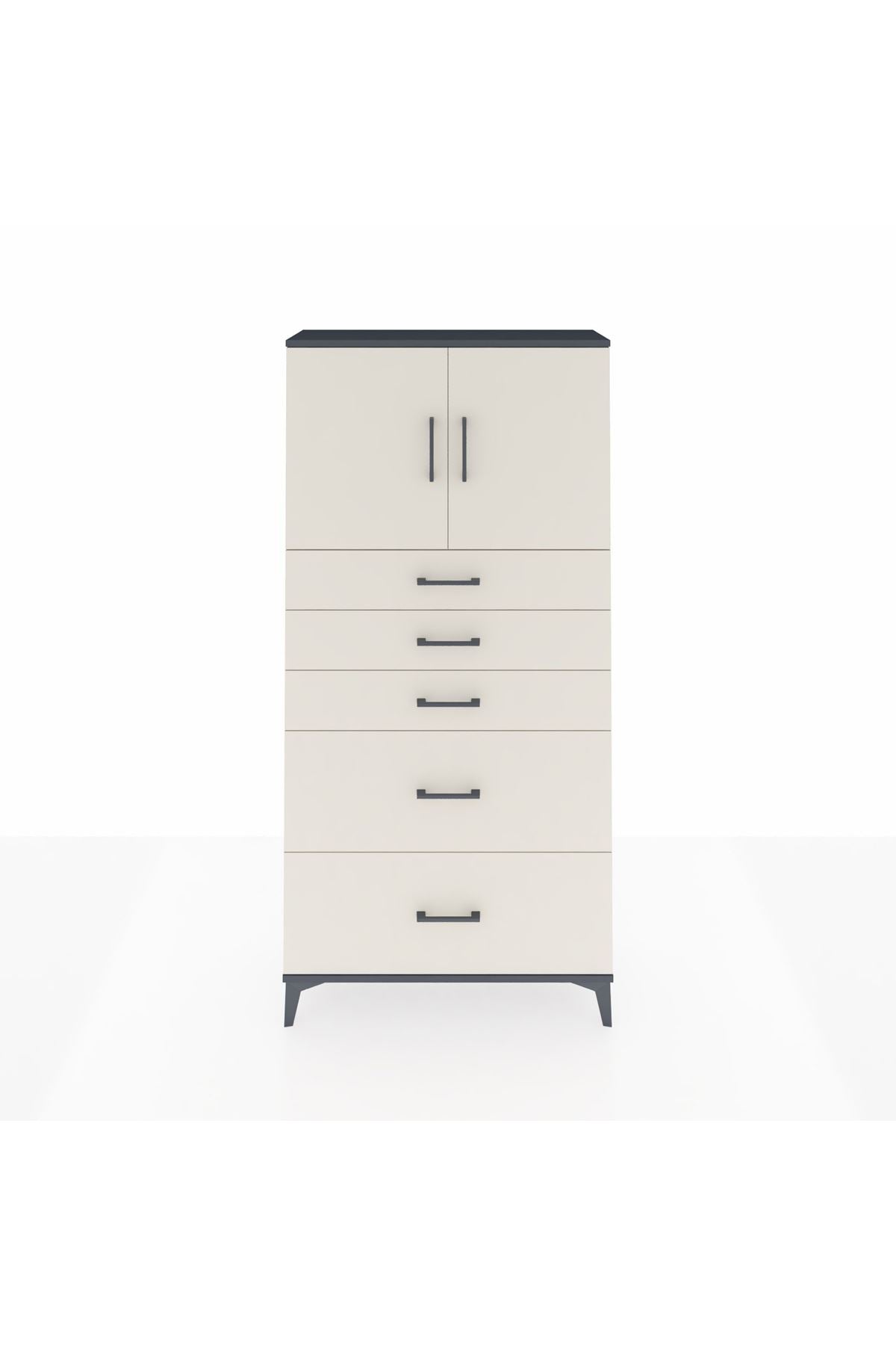 Arges Dolap 2 Raflı 5 Çekmeceli 2 Kapaklı 88x30x182 - S24M018V4A