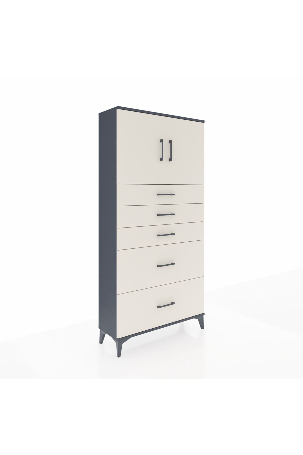 Arges Dolap 2 Raflı 5 Çekmeceli 2 Kapaklı 88x30x182 - S24M018V4A