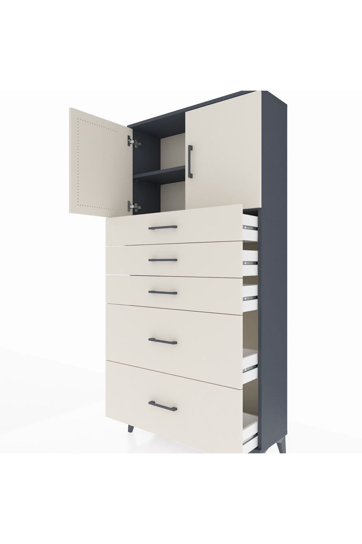 Arges Dolap 2 Raflı 5 Çekmeceli 2 Kapaklı 88x30x182 - S24M018V4A