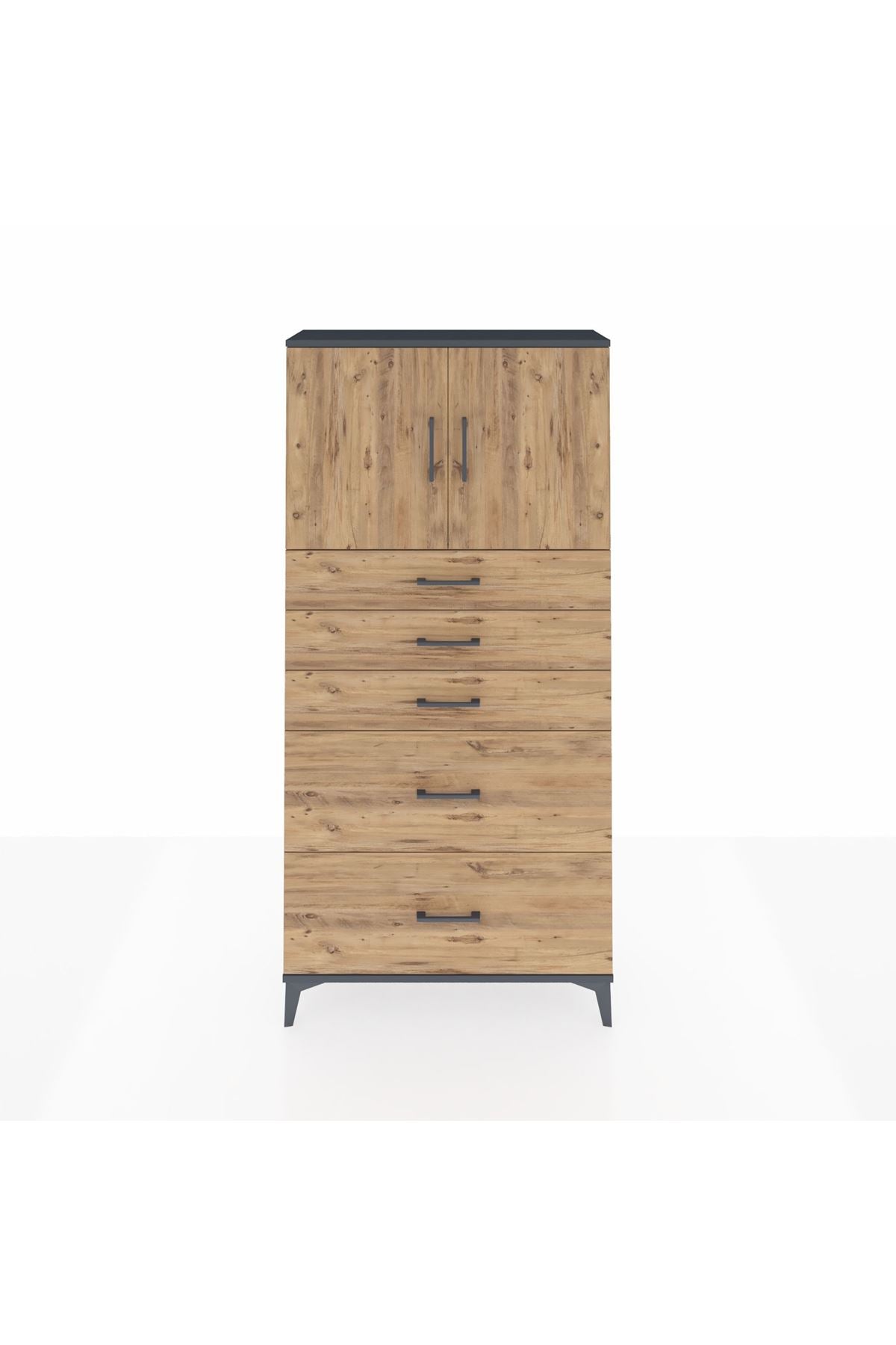 Arges Dolap 2 Raflı 5 Çekmeceli 2 Kapaklı 88x30x182 - S24M018V6A