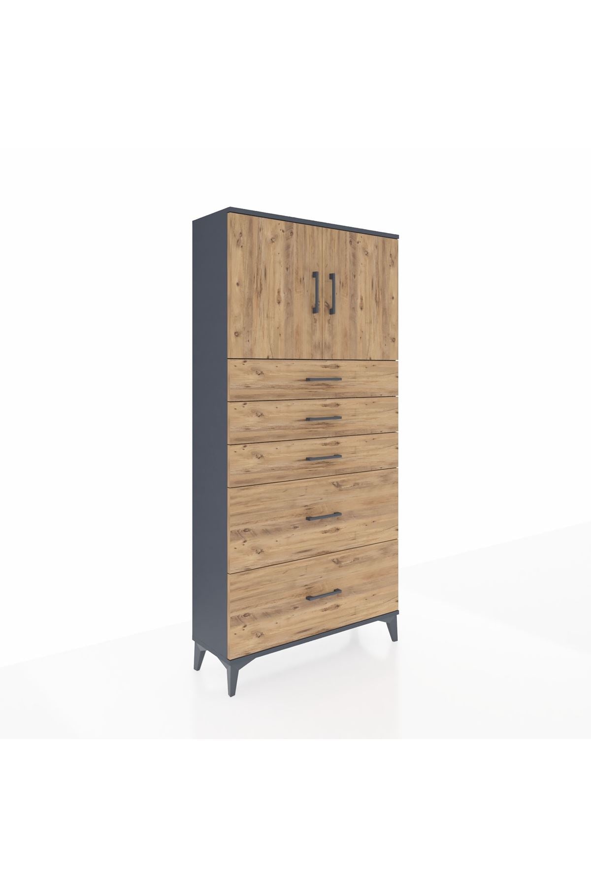 Arges Dolap 2 Raflı 5 Çekmeceli 2 Kapaklı 88x30x182 - S24M018V6A