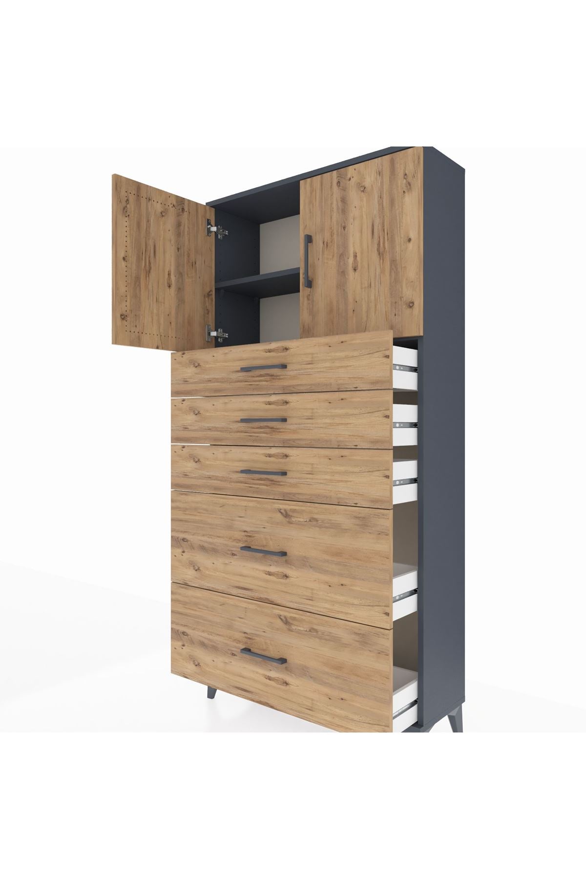 Arges Dolap 2 Raflı 5 Çekmeceli 2 Kapaklı 88x30x182 - S24M018V6A