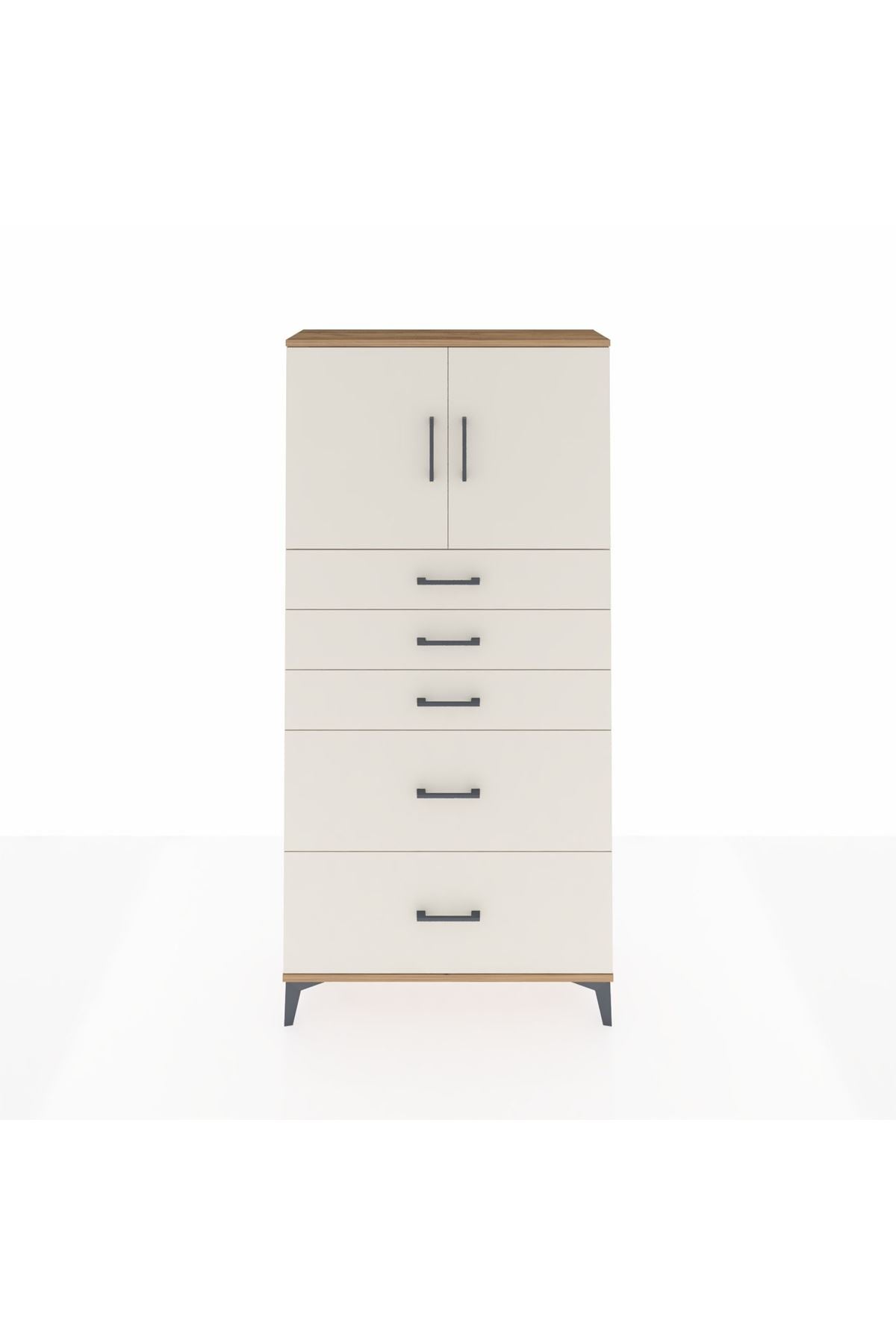 Arges Dolap 2 Raflı 5 Çekmeceli 2 Kapaklı 88x30x182 - S24M018V7A