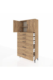 Arges Dolap 2 Raflı 5 Çekmeceli 2 Kapaklı 88x30x182 - S24M018V9A