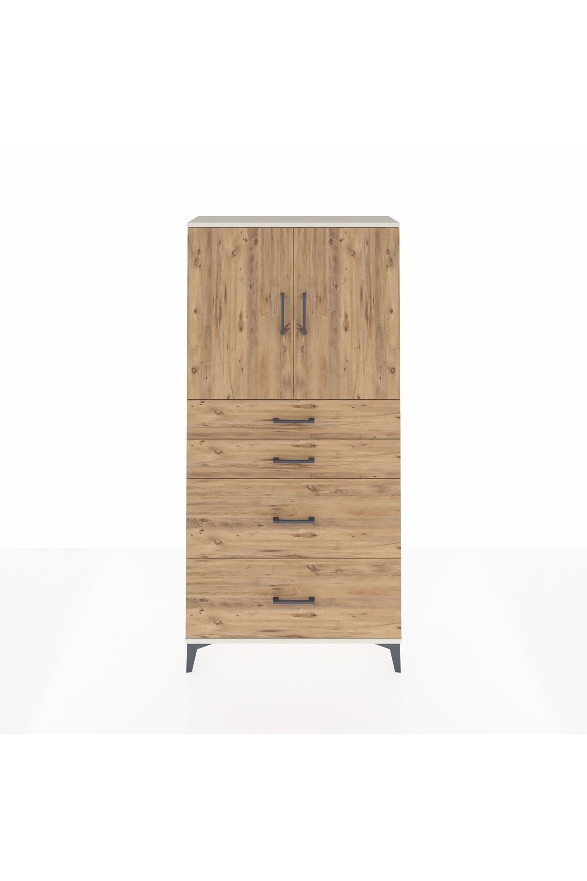 Arges Dolap 2 Raflı 4 Çekmeceli 2 Kapaklı 88x30x182 - S24M019V3A