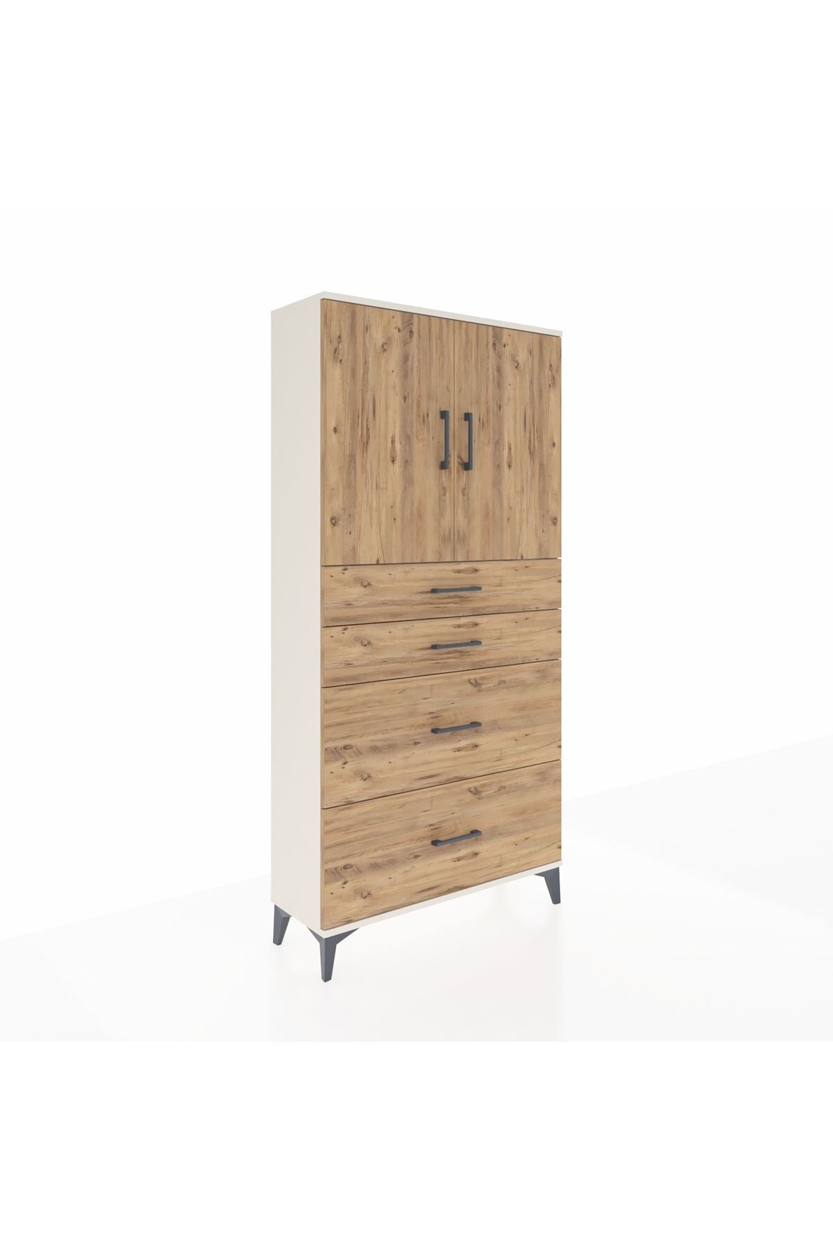 Arges Dolap 2 Raflı 4 Çekmeceli 2 Kapaklı 88x30x182 - S24M019V3A