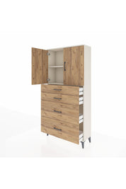 Arges Dolap 2 Raflı 4 Çekmeceli 2 Kapaklı 88x30x182 - S24M019V3A