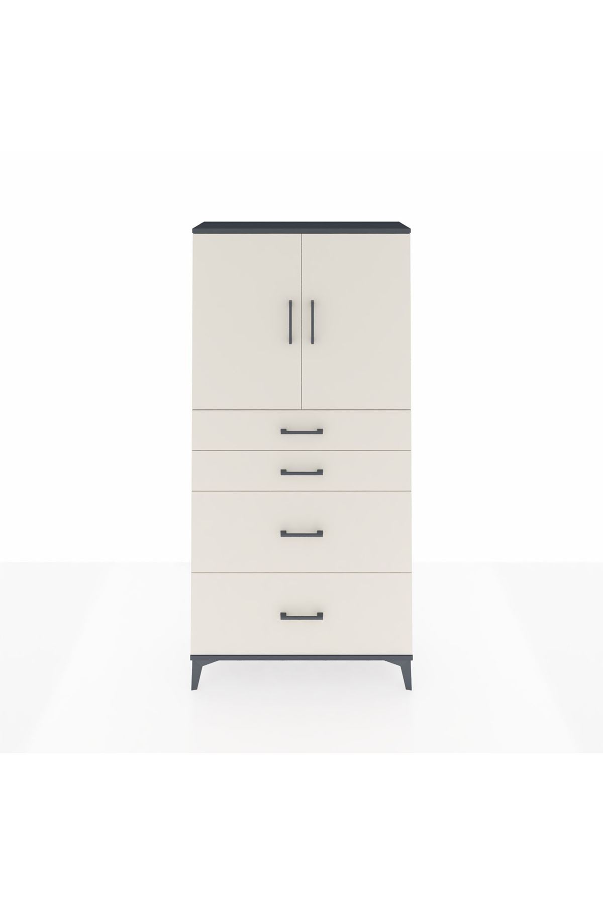 Arges Dolap 2 Raflı 4 Çekmeceli 2 Kapaklı 88x30x182 - S24M019V4A