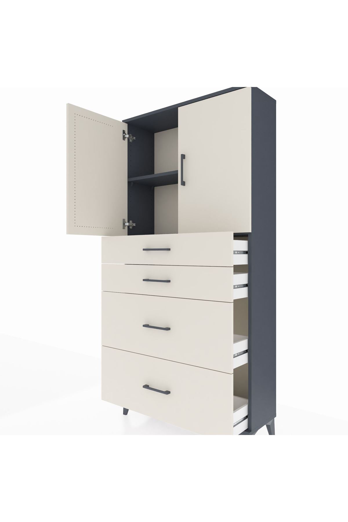 Arges Dolap 2 Raflı 4 Çekmeceli 2 Kapaklı 88x30x182 - S24M019V4A