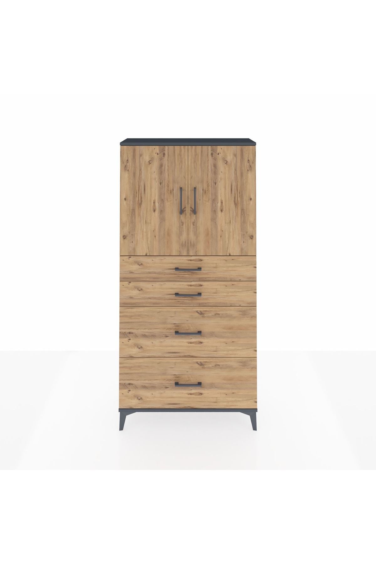 Arges Dolap 2 Raflı 4 Çekmeceli 2 Kapaklı 88x30x182 - S24M019V6A