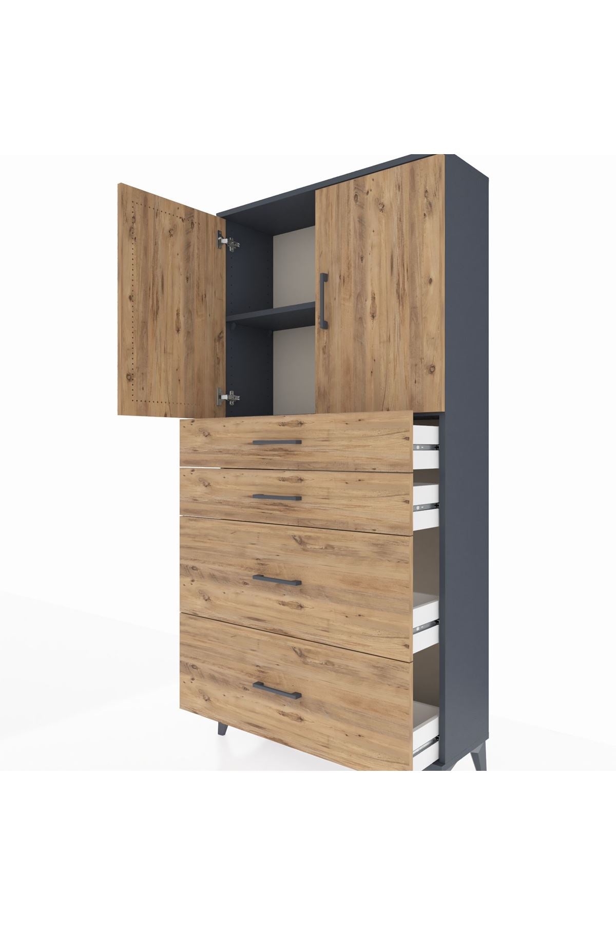 Arges Dolap 2 Raflı 4 Çekmeceli 2 Kapaklı 88x30x182 - S24M019V6A