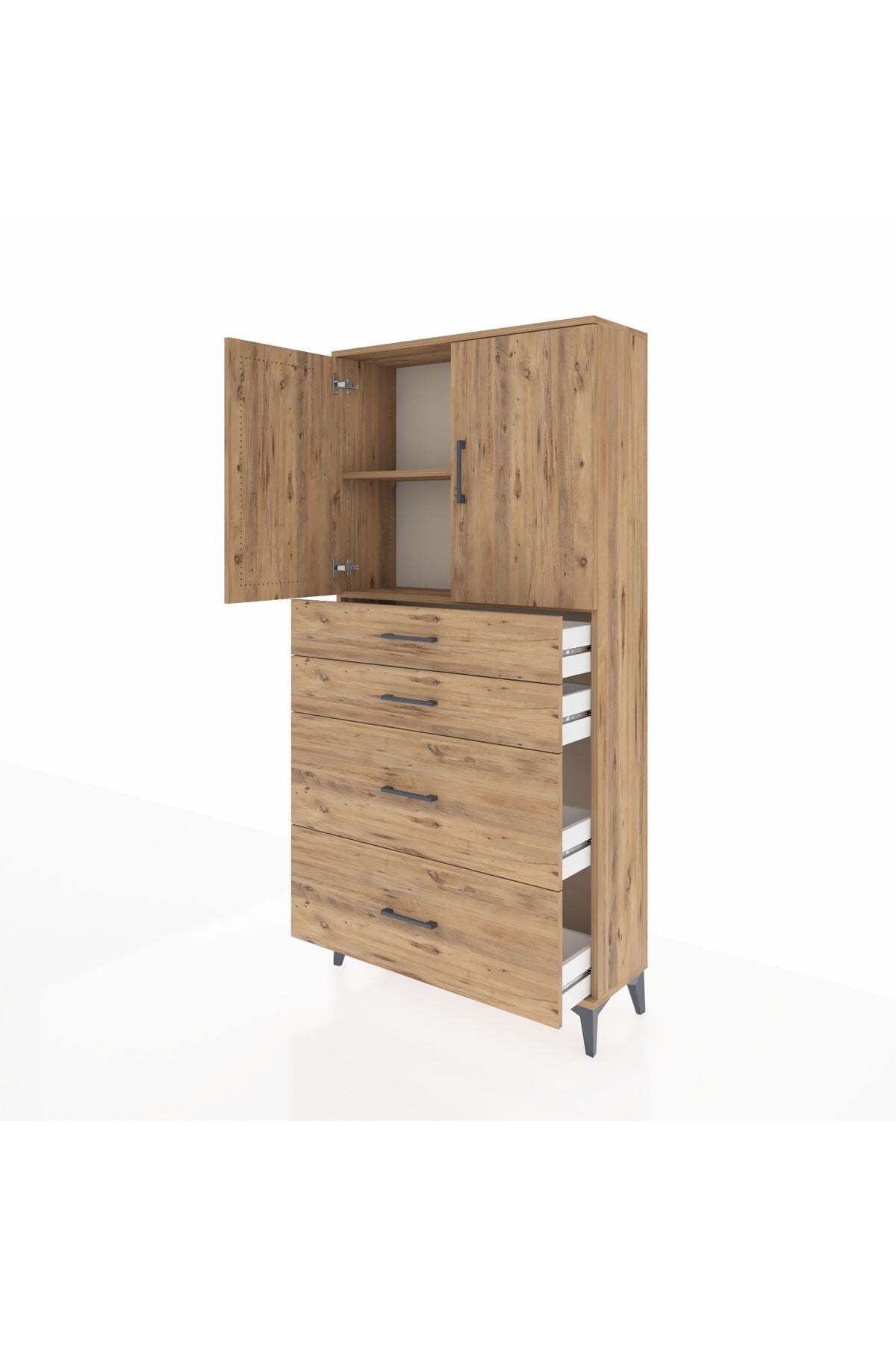 Arges Dolap 2 Raflı 4 Çekmeceli 2 Kapaklı 88x30x182 - S24M019V9A