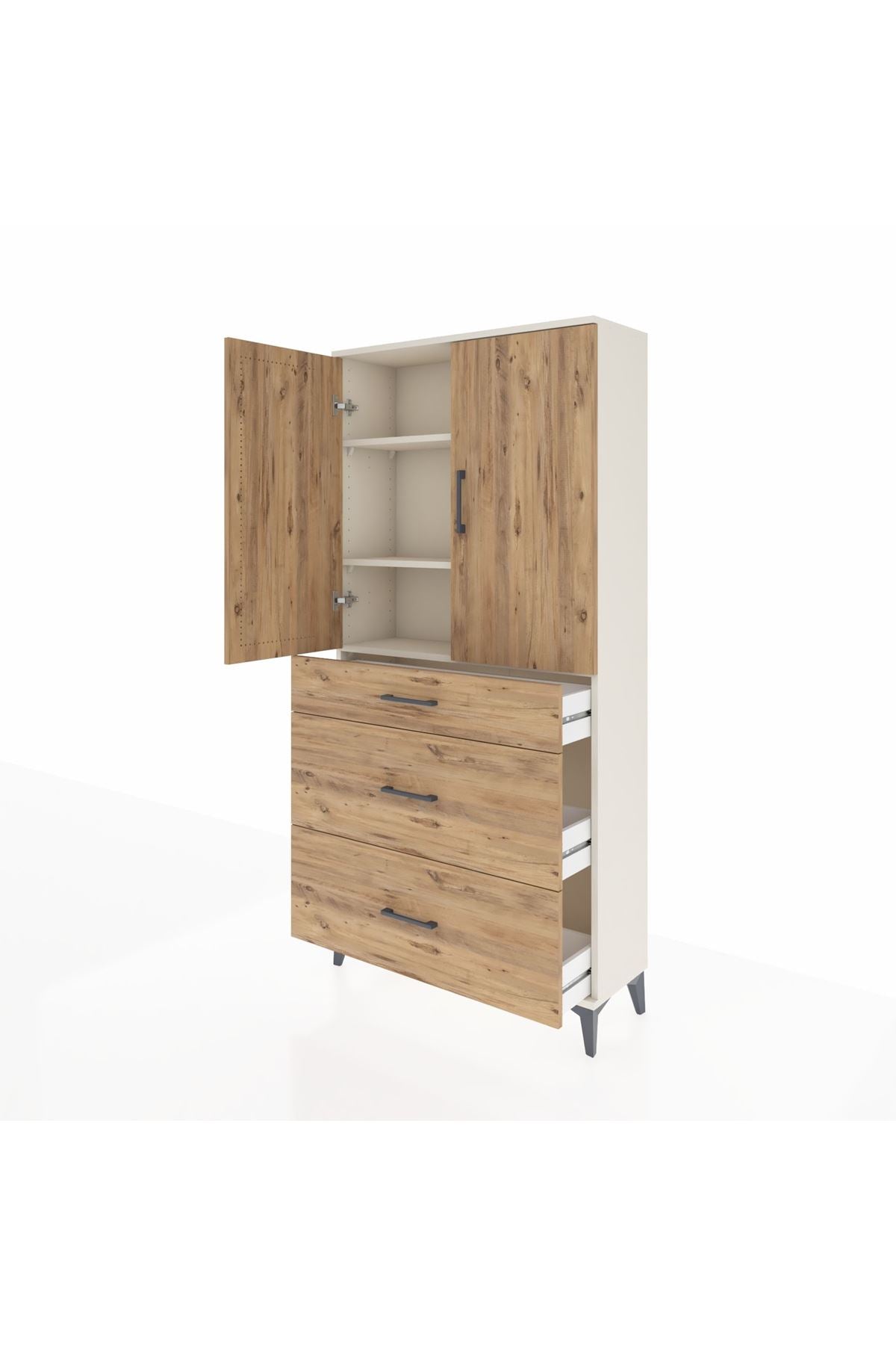 Arges Dolap 3 Raflı 3 Çekmeceli 2 Kapaklı 88x30x182 - S24M020V3A