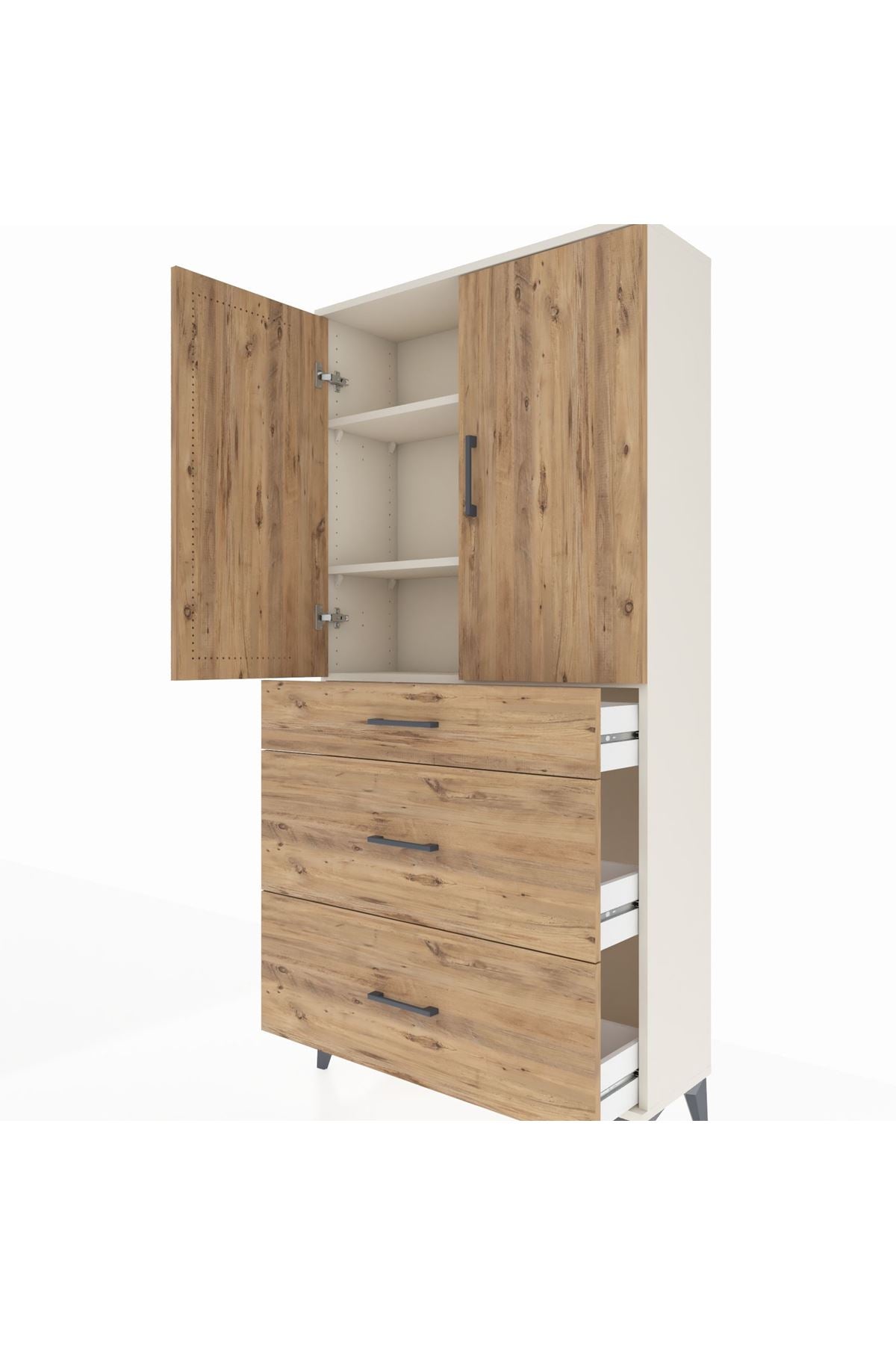 Arges Dolap 3 Raflı 3 Çekmeceli 2 Kapaklı 88x30x182 - S24M020V3A