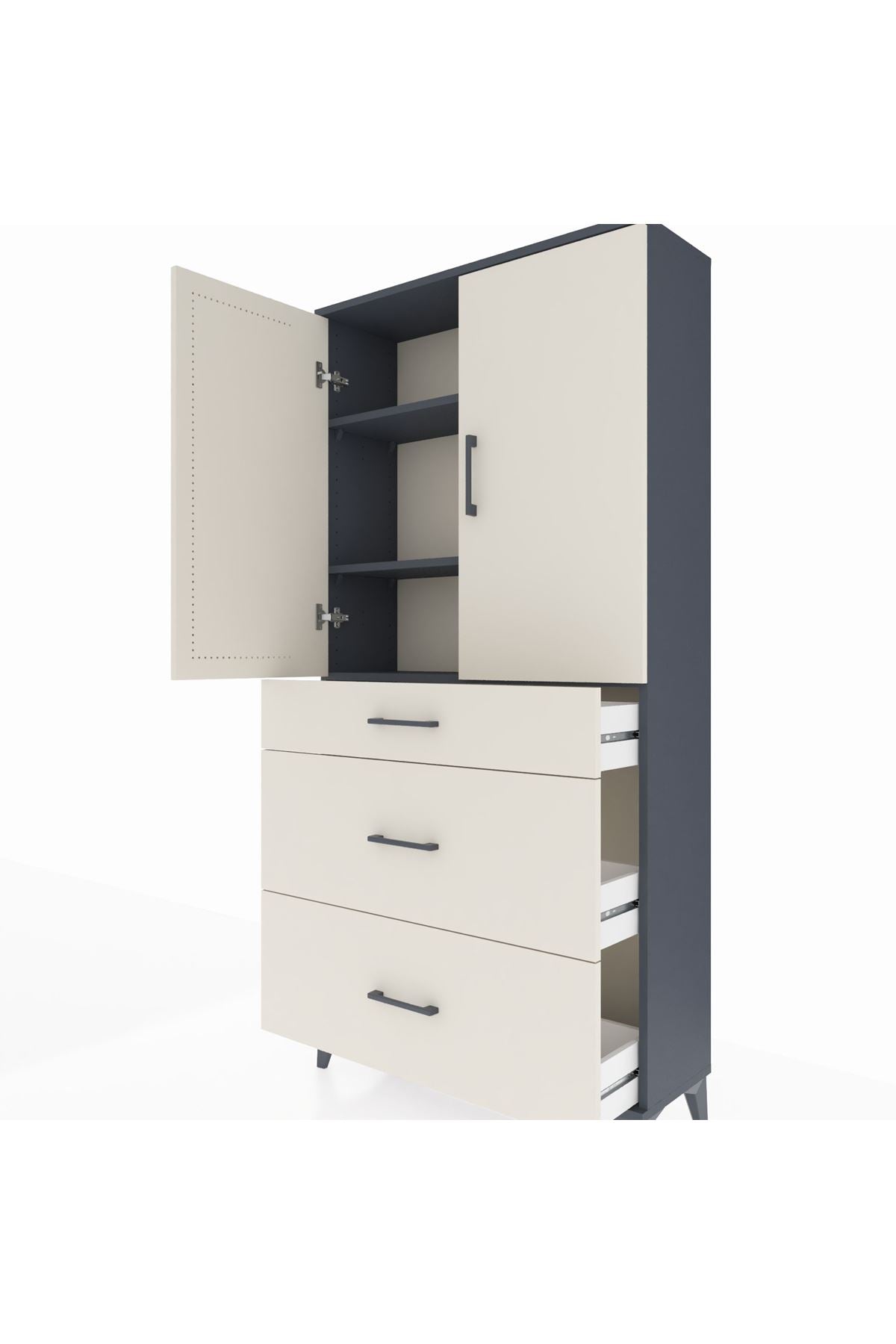 Arges Dolap 3 Raflı 3 Çekmeceli 2 Kapaklı 88x30x182 - S24M020V4A