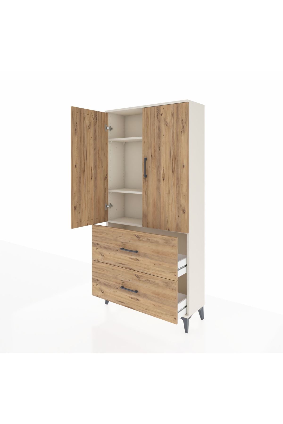 Arges Dolap 3 Raflı 2 Çekmeceli 2 Kapaklı 88x30x182 - S24M021V3A
