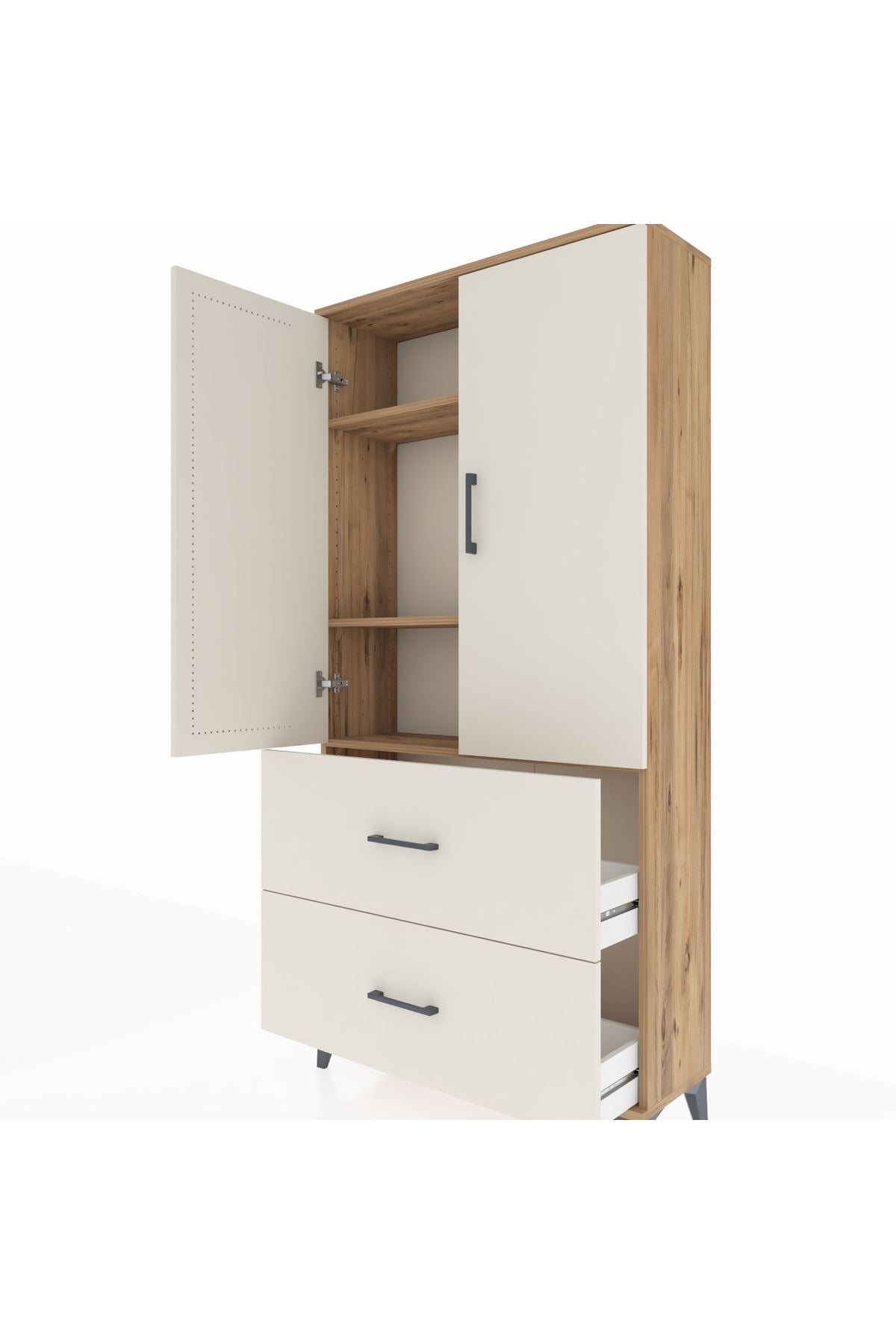 Arges Dolap 3 Raflı 2 Çekmeceli 2 Kapaklı 88x30x182 - S24M021V7A