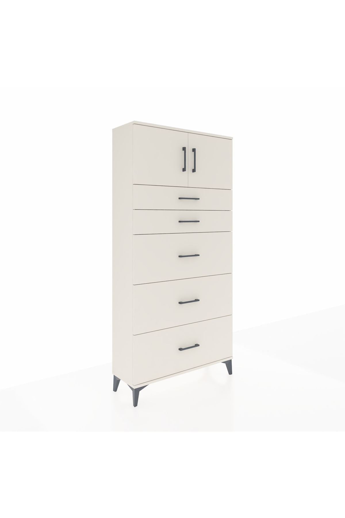 Arges Dolap Tek Raflı 5 Çekmeceli 2 Kapaklı 88x30x182 - S24M022V1A