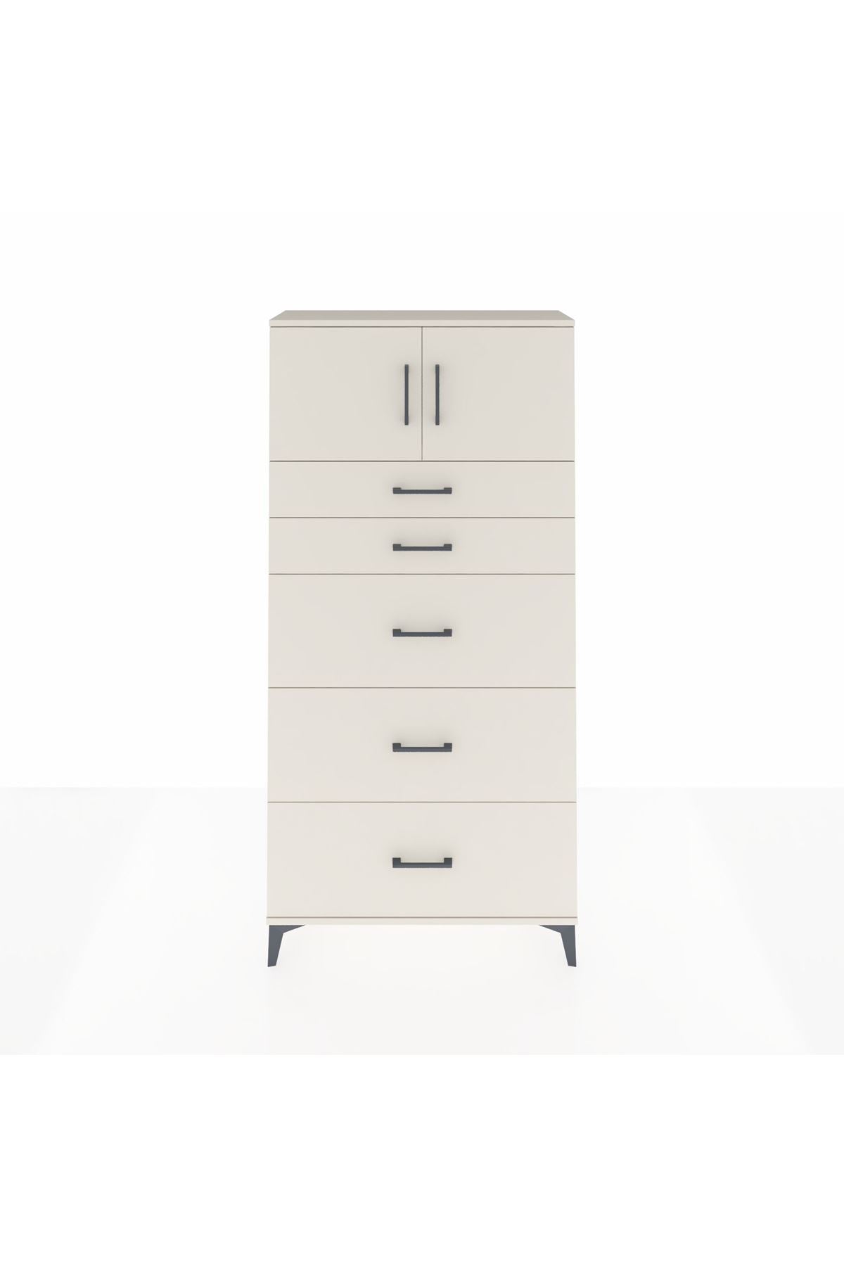 Arges Dolap Tek Raflı 5 Çekmeceli 2 Kapaklı 88x30x182 - S24M022V1A
